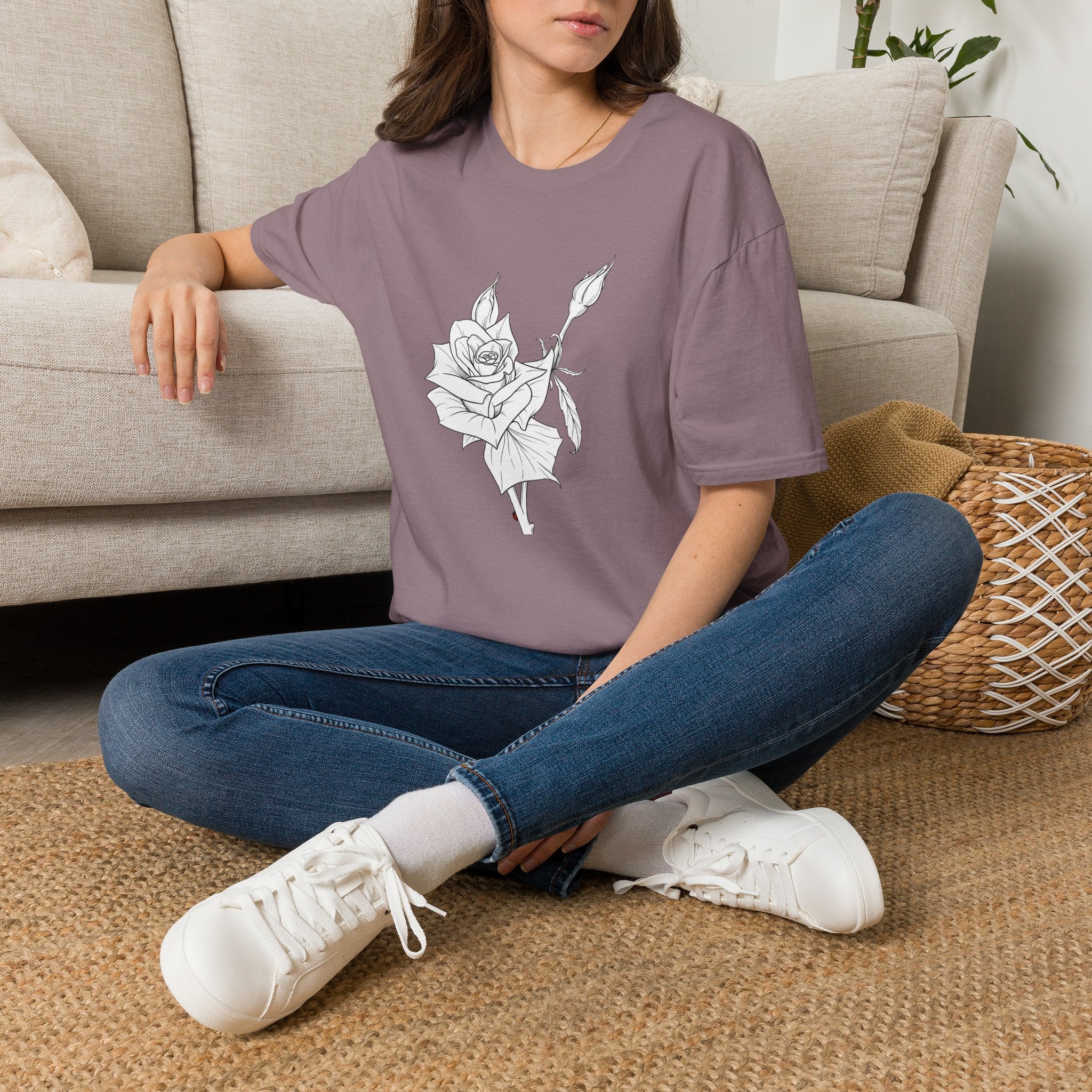 Rose Sketch Unisex T‑Shirt — Minimalist Floral Line Art Tee