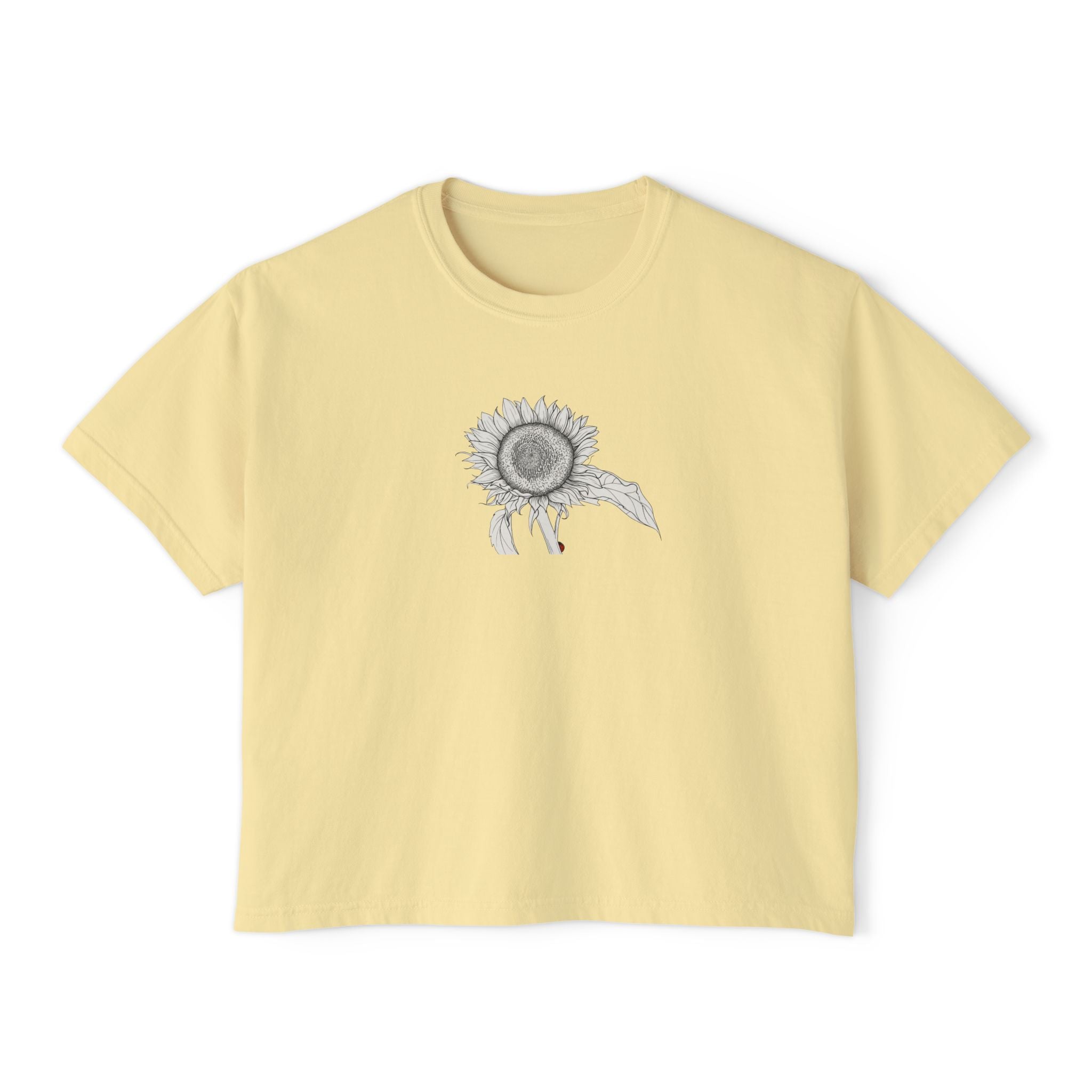 Sunflower Boxy Tee — Minimal Line Art Graphic T-Shirt
