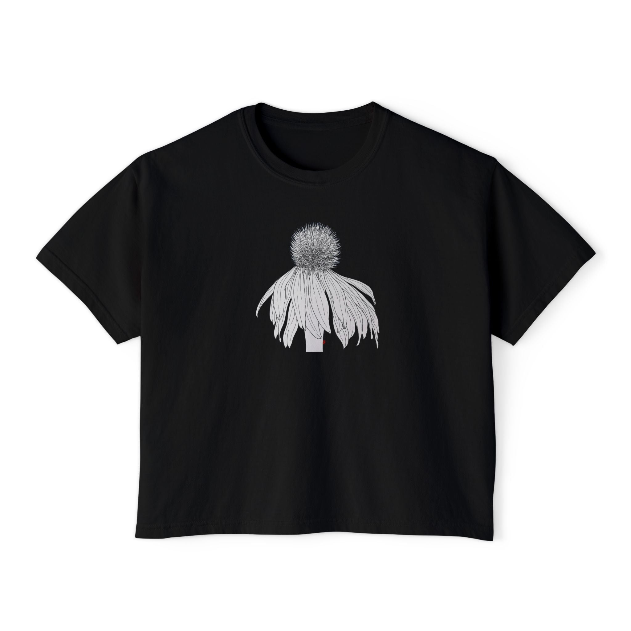 Coneflower Boxy Tee — Minimal Line Art Graphic T-Shirt