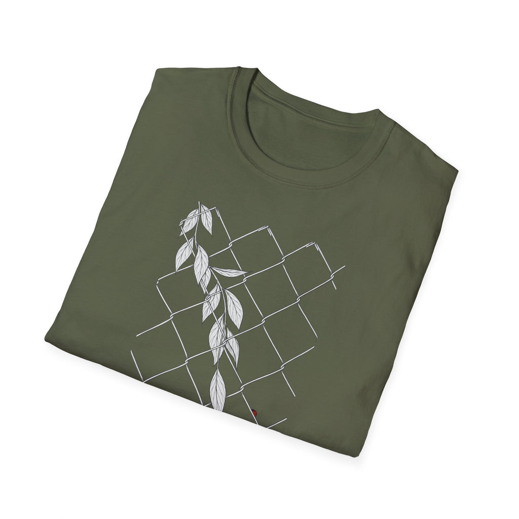 Leaves on fence Sketch Unisex T‑Shirt — Minimalist Floral Line Art Tee