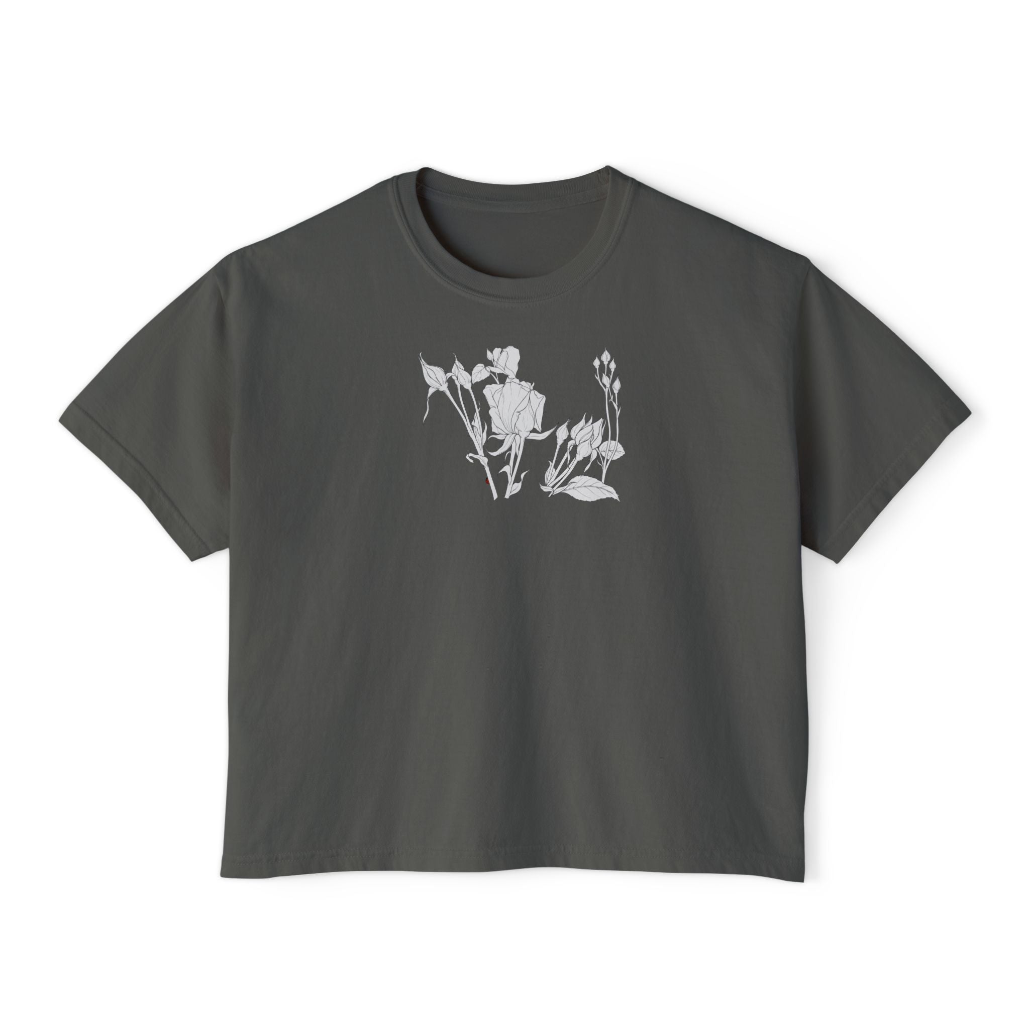 Rosebuds Line Art Boxy Tee — Minimal Line Art Graphic T-Shirt