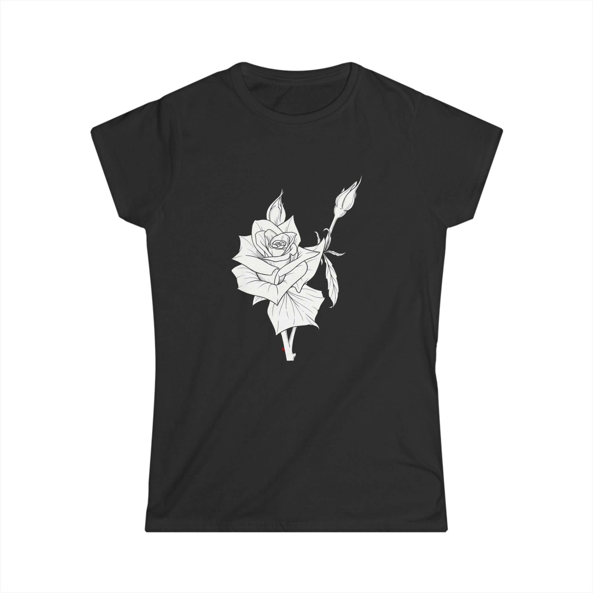 Rose Line Art Tee — Minimal Floral Women's T-Shirt