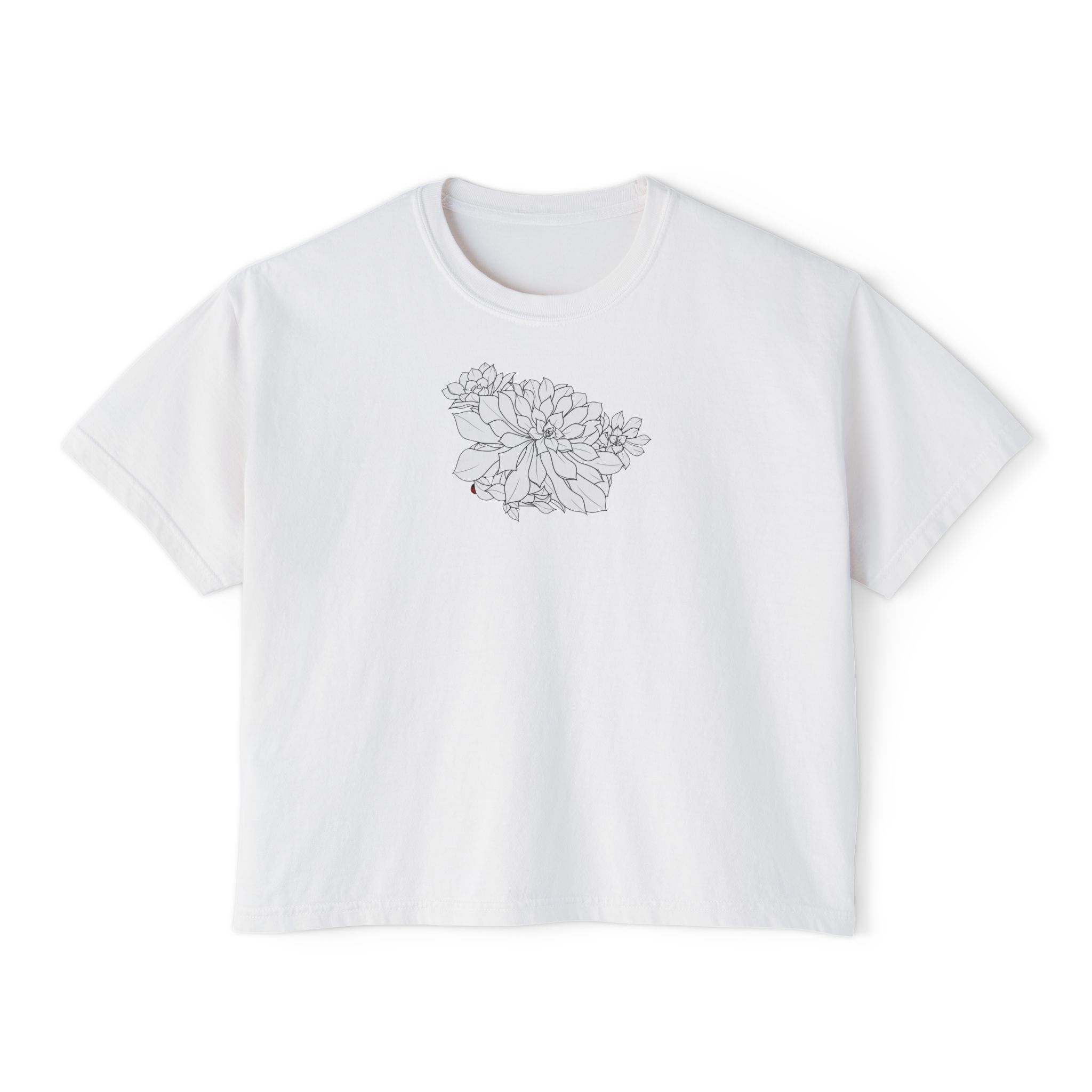 Succulent Line Art Boxy Tee — Minimal Line Art Graphic T-Shirt