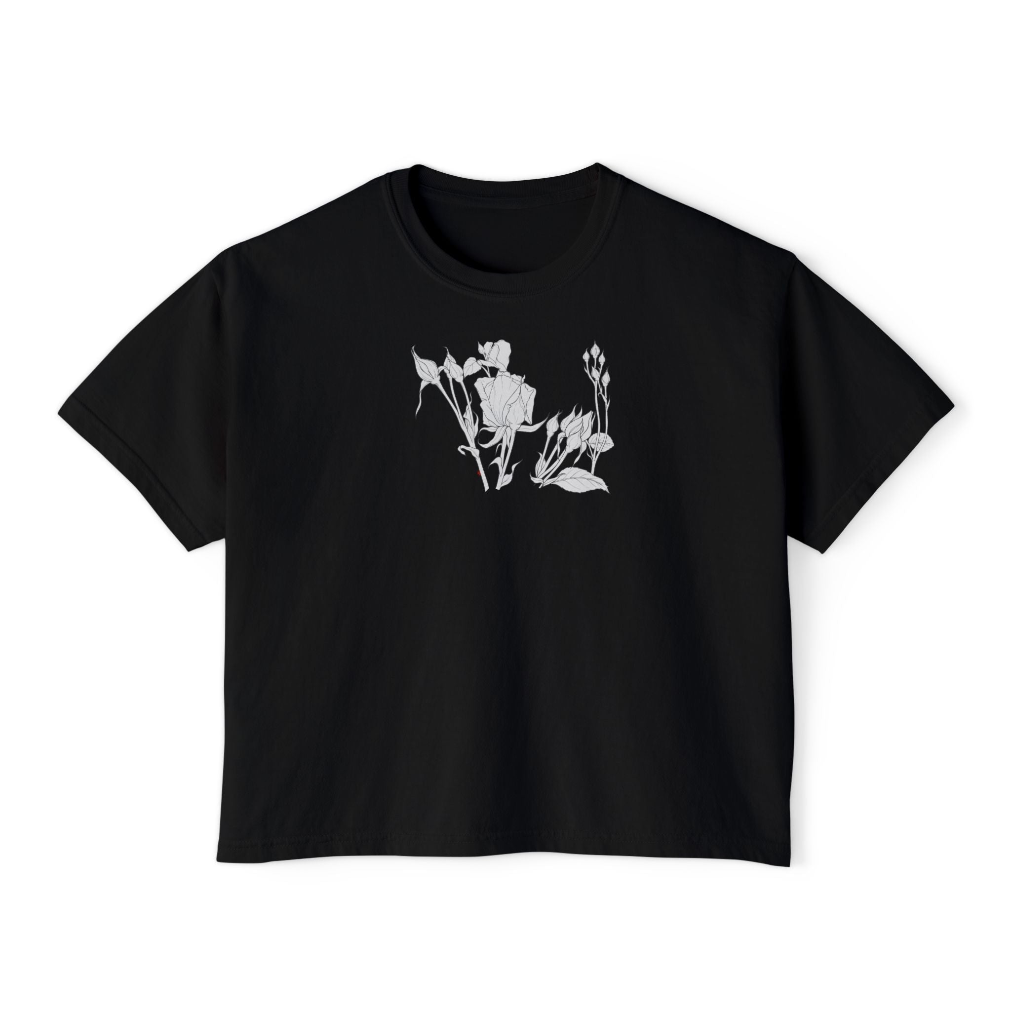 Rosebuds Line Art Boxy Tee — Minimal Line Art Graphic T-Shirt