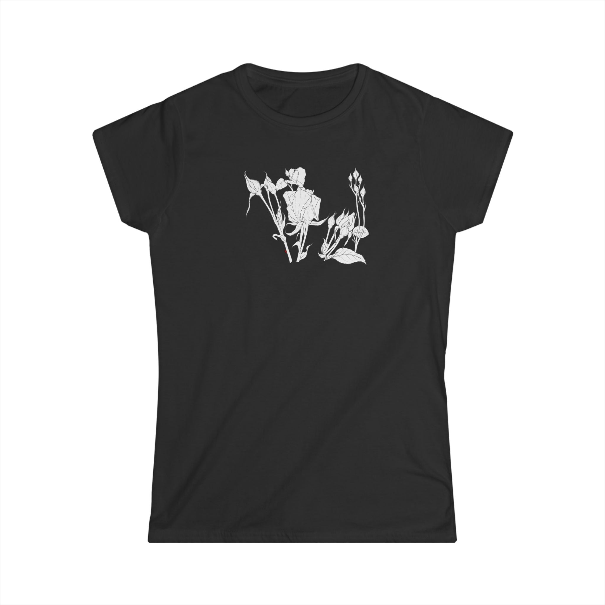 Rosebuds Line Art Tee — Minimal Floral Women's T-Shirt