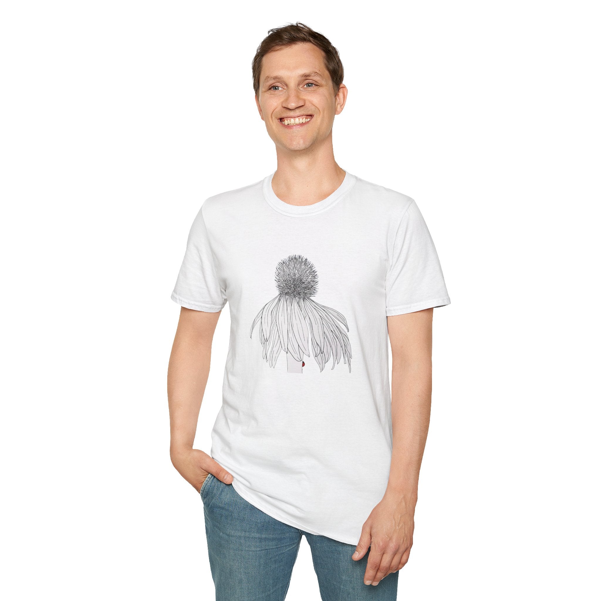Coneflower Sketch Unisex T‑Shirt — Minimalist Floral Line Art Tee