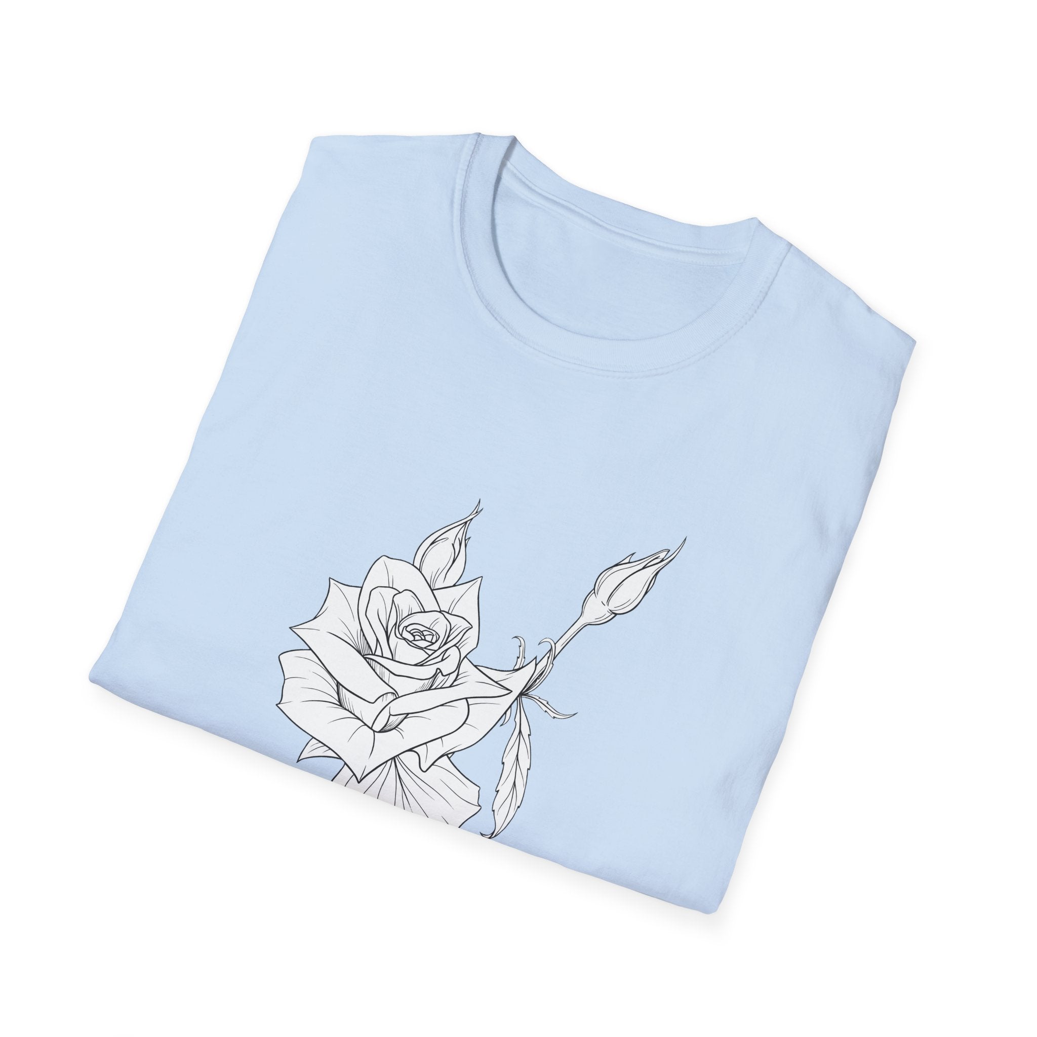 Rose Sketch Unisex T‑Shirt — Minimalist Floral Line Art Tee