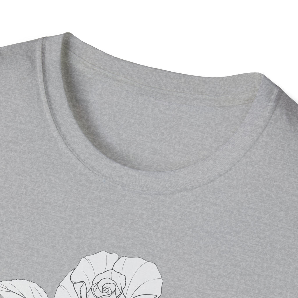 Rose with leaves Sketch Unisex T‑Shirt — Minimalist Floral Line Art Tee