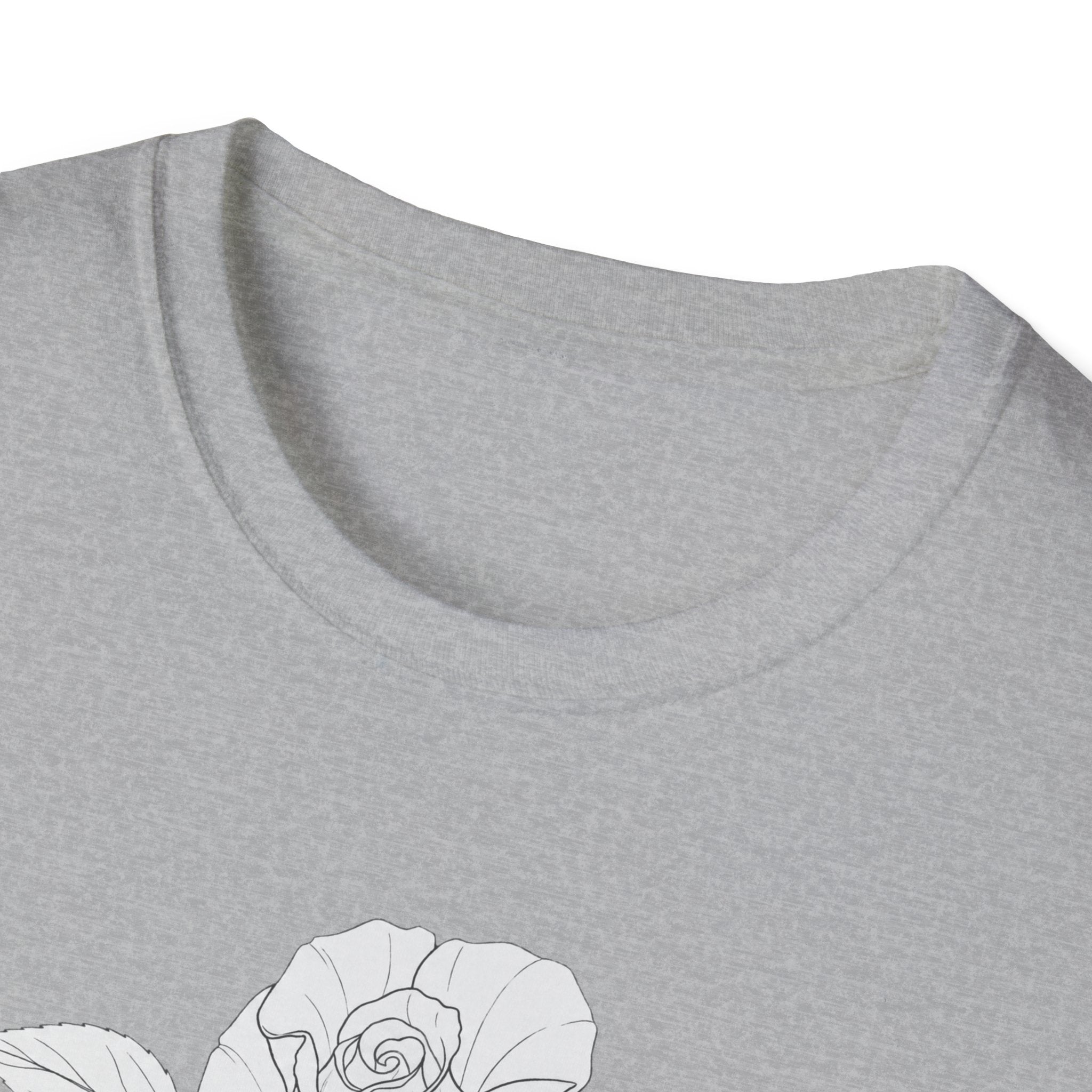 Rose with leaves Sketch Unisex T‑Shirt — Minimalist Floral Line Art Tee