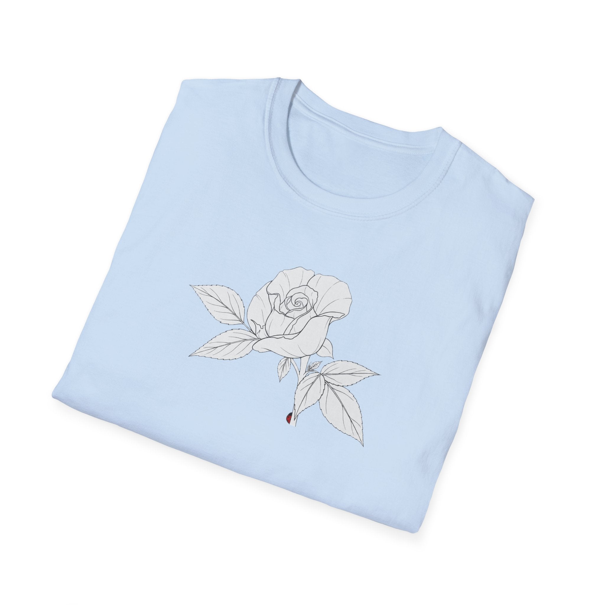 Rose with leaves Sketch Unisex T‑Shirt — Minimalist Floral Line Art Tee