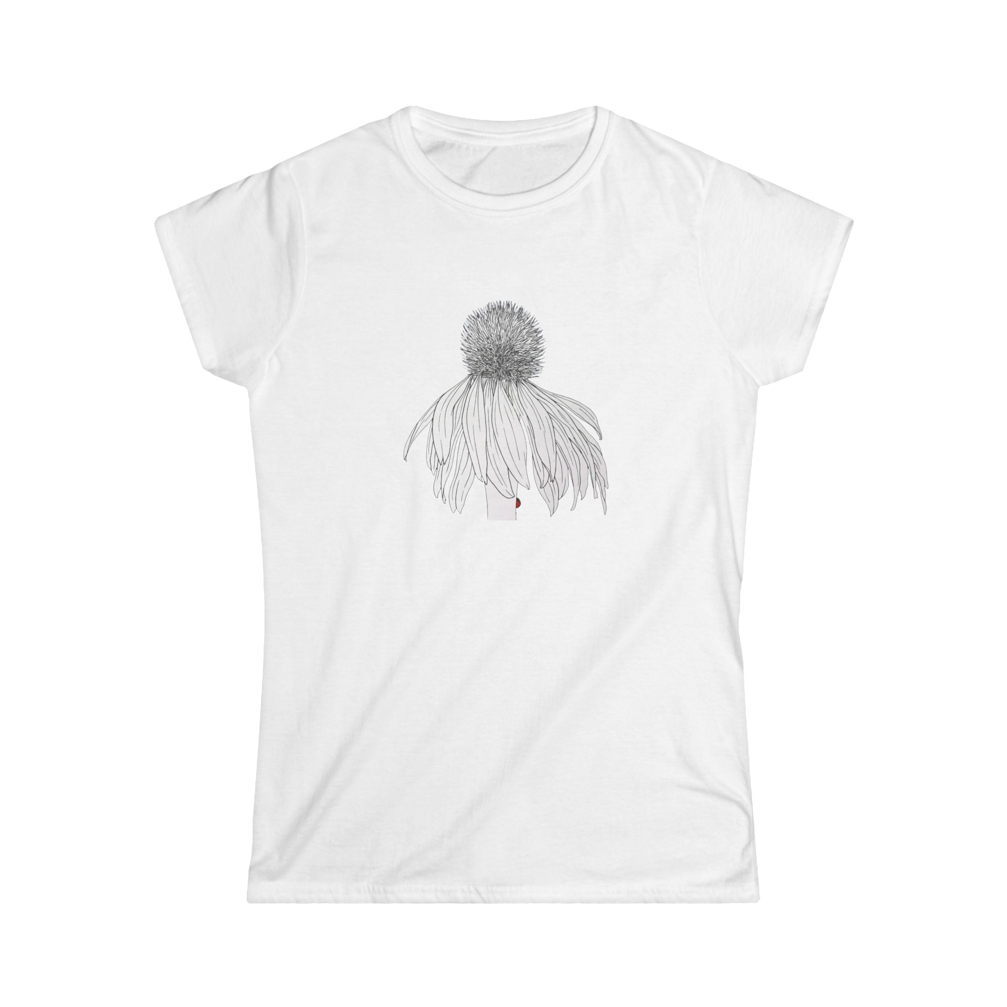 Coneflower Line Art Tee — Minimal Floral Women's T-Shirt