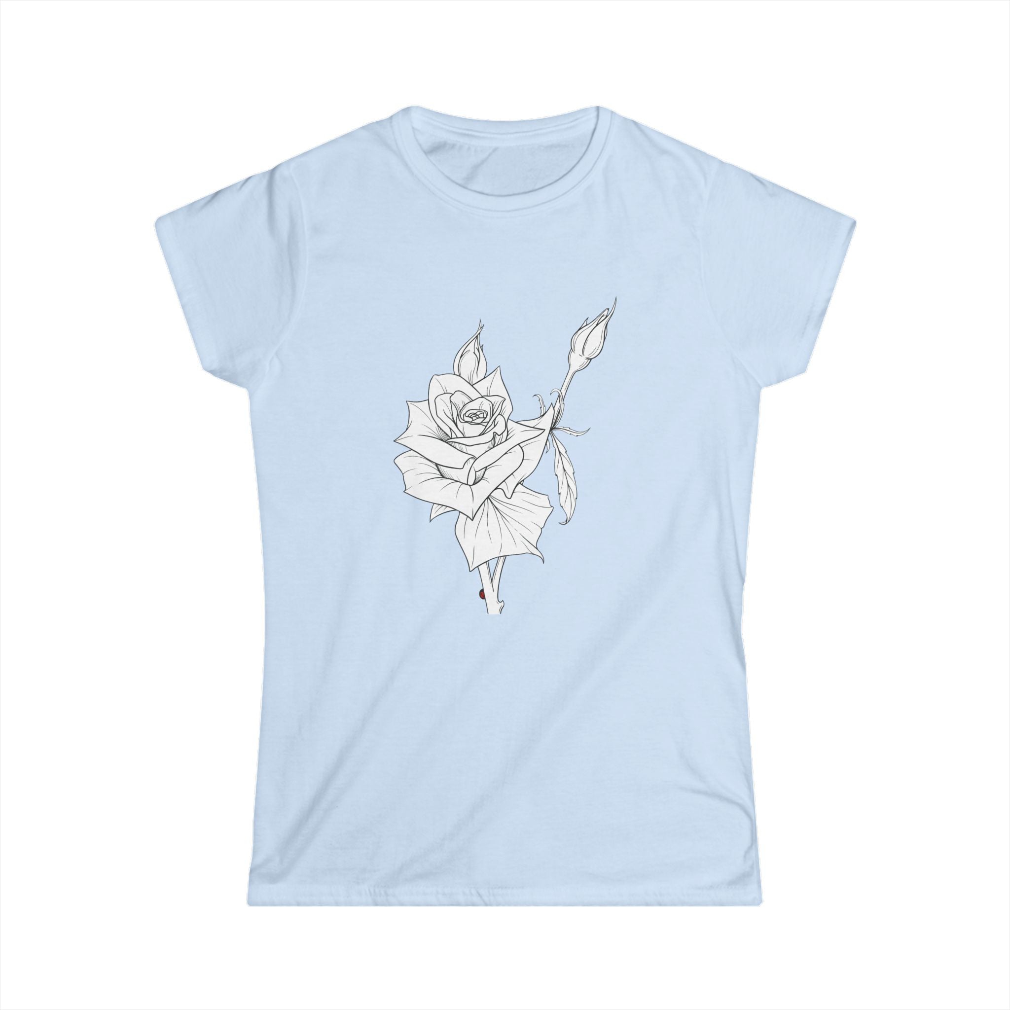 Rose Line Art Tee — Minimal Floral Women's T-Shirt