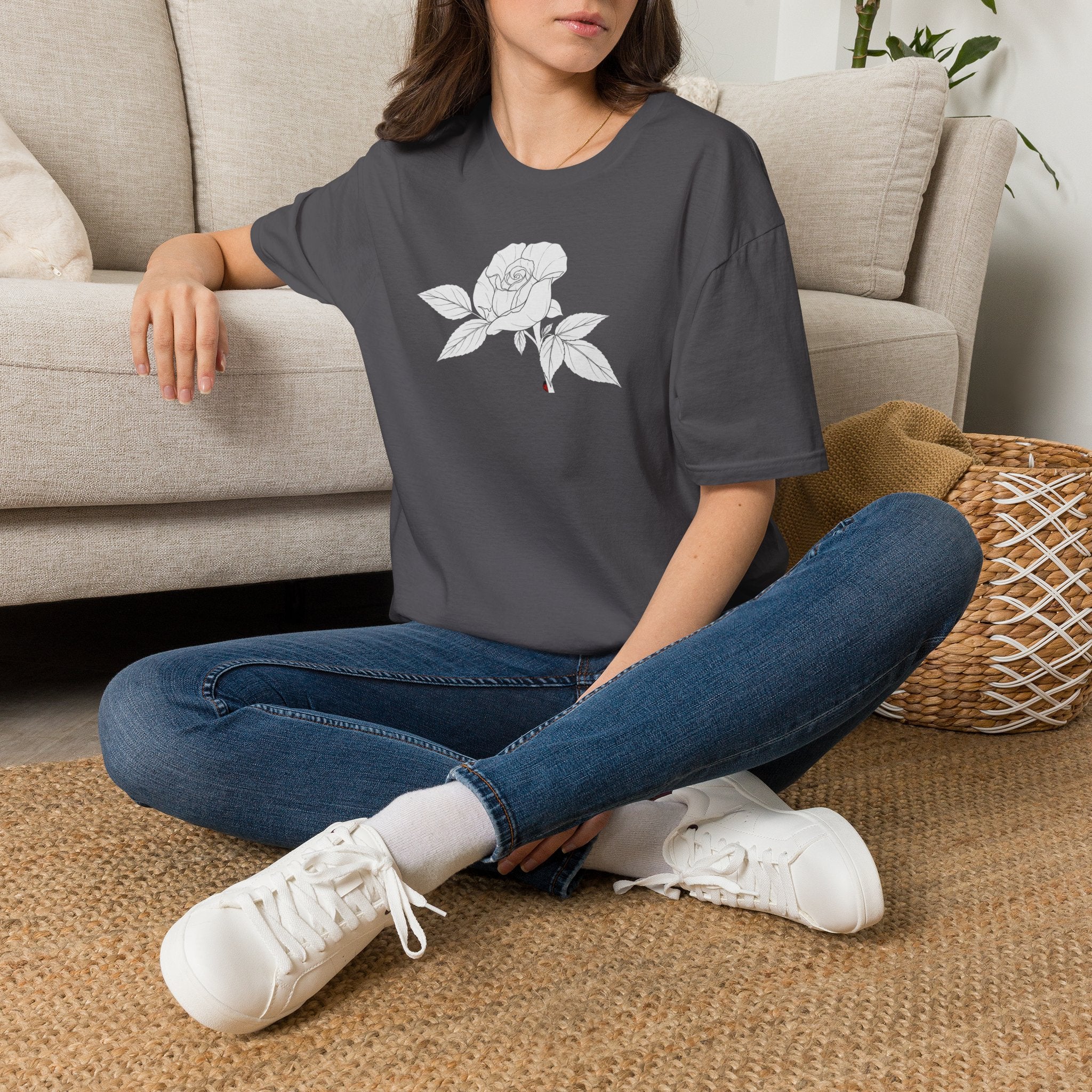Rose with leaves Sketch Unisex T‑Shirt — Minimalist Floral Line Art Tee