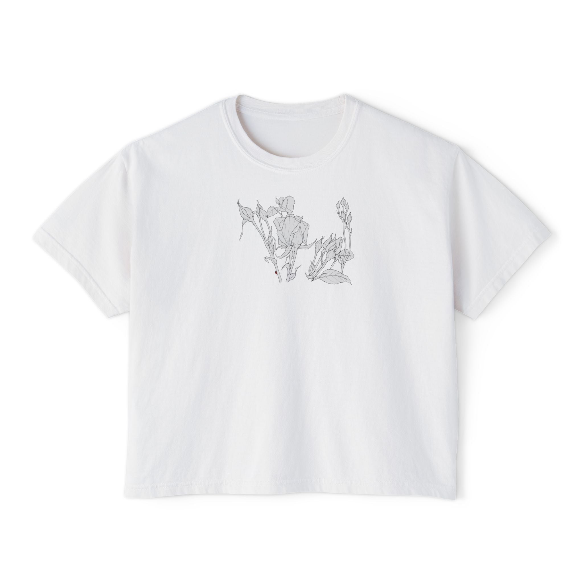 Rosebuds Line Art Boxy Tee — Minimal Line Art Graphic T-Shirt