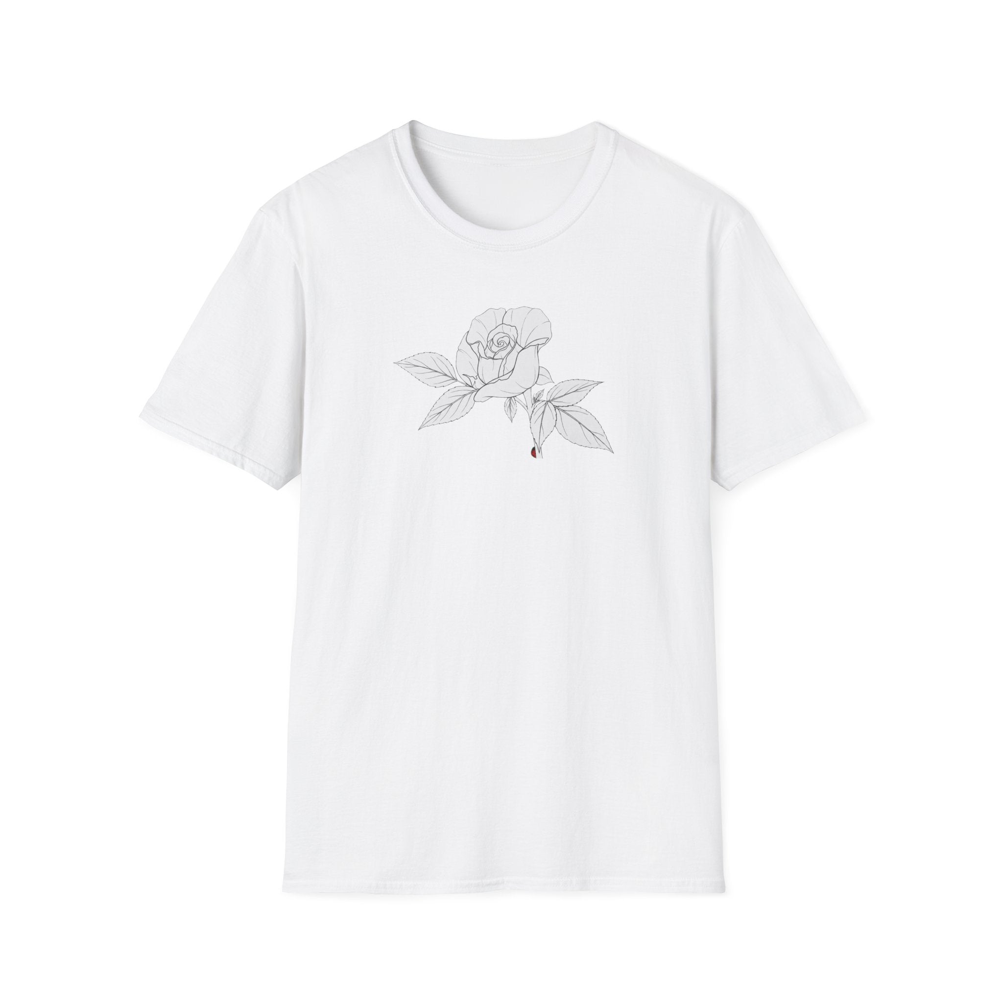 Rose with leaves Sketch Unisex T‑Shirt — Minimalist Floral Line Art Tee