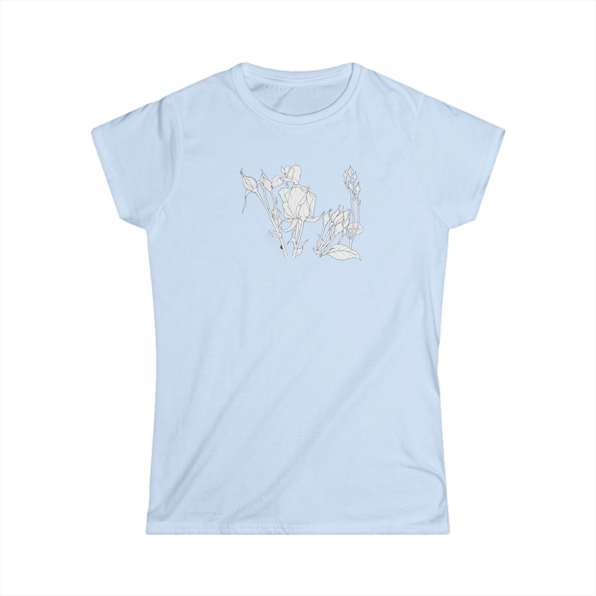 Rosebuds Line Art Tee — Minimal Floral Women's T-Shirt