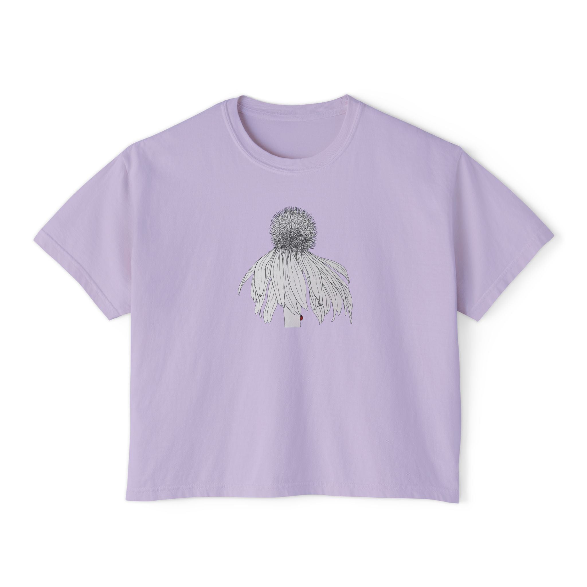 Coneflower Boxy Tee — Minimal Line Art Graphic T-Shirt