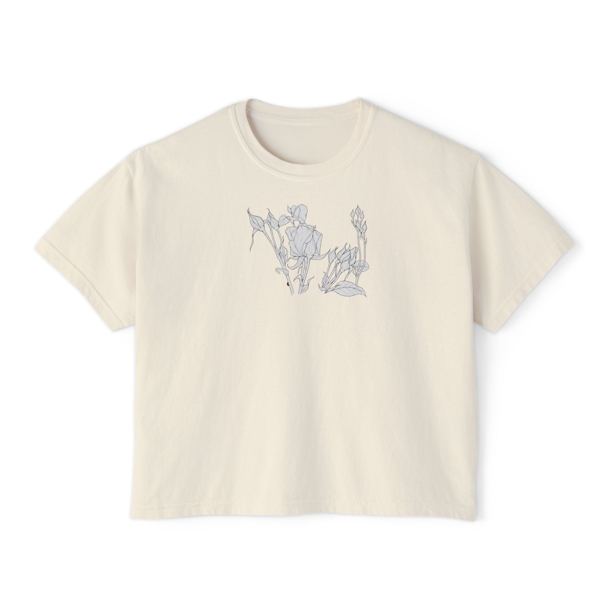 Rosebuds Line Art Boxy Tee — Minimal Line Art Graphic T-Shirt