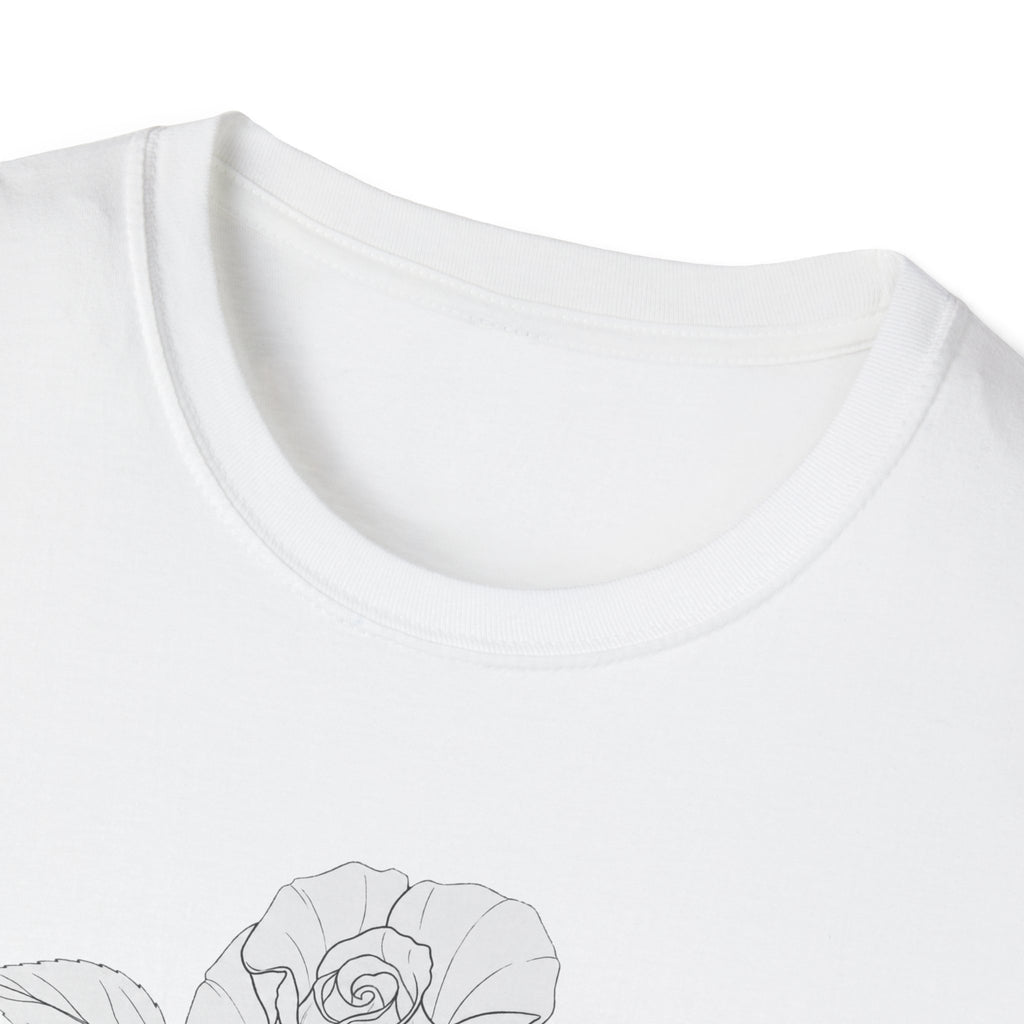 Rose with leaves Sketch Unisex T‑Shirt — Minimalist Floral Line Art Tee
