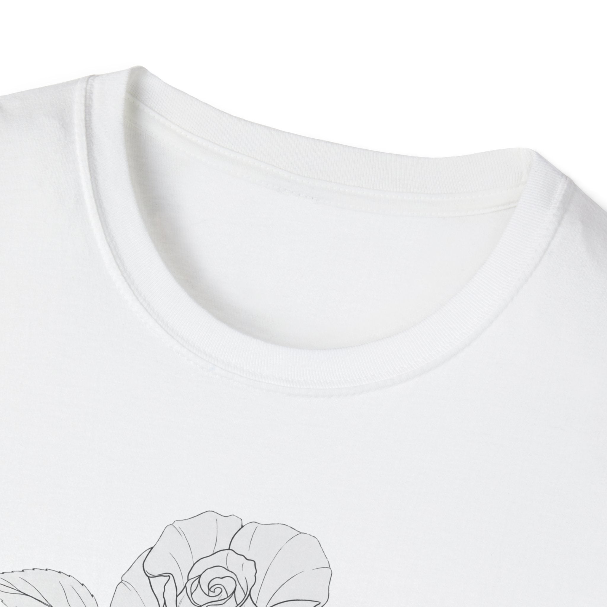 Rose with leaves Sketch Unisex T‑Shirt — Minimalist Floral Line Art Tee