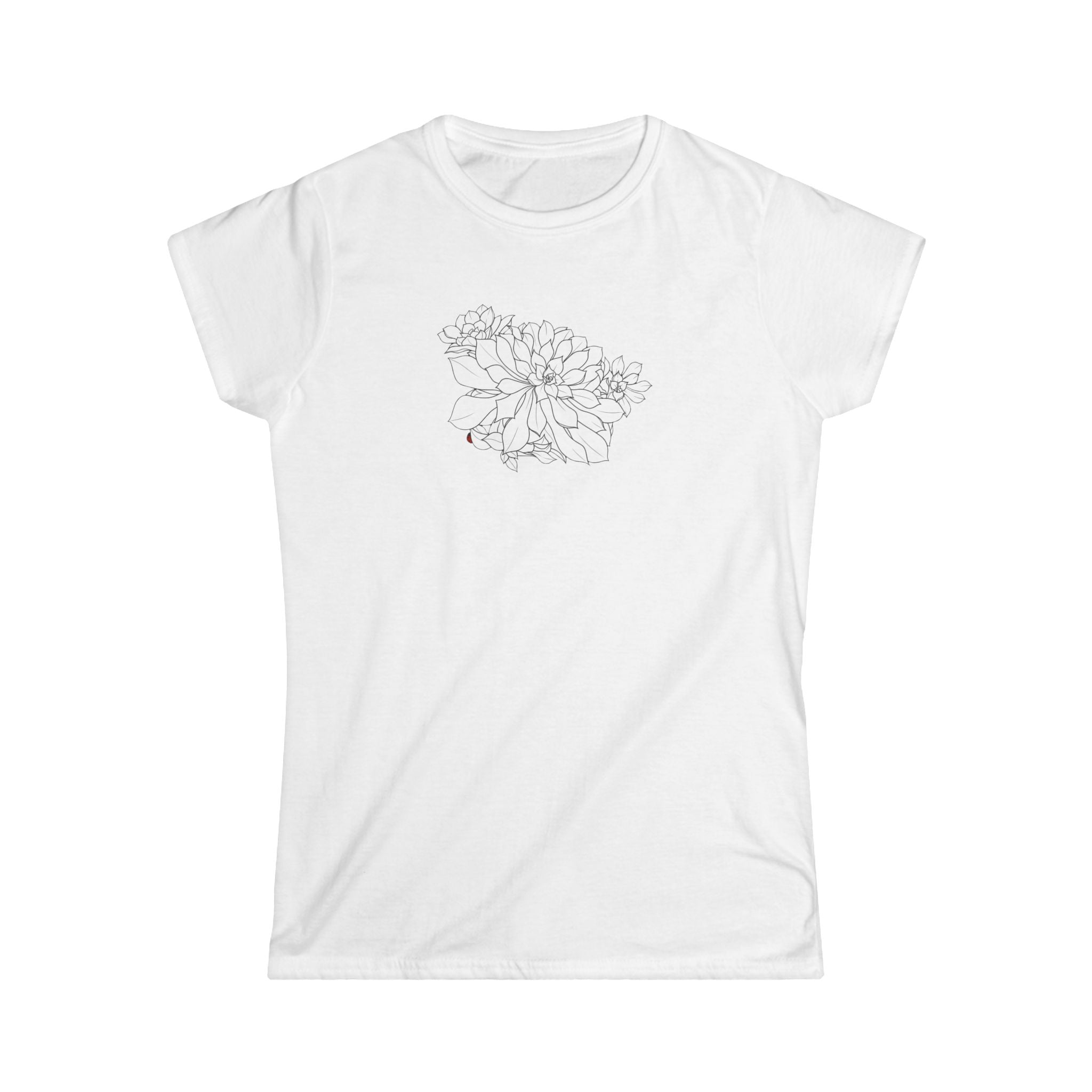 Succulent Line Art Tee — Minimal Floral Women's T-Shirt