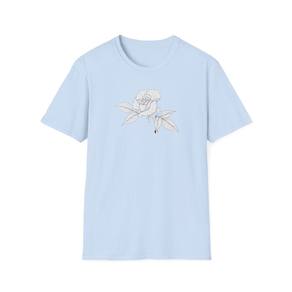 Rose with leaves Sketch Unisex T‑Shirt — Minimalist Floral Line Art Tee