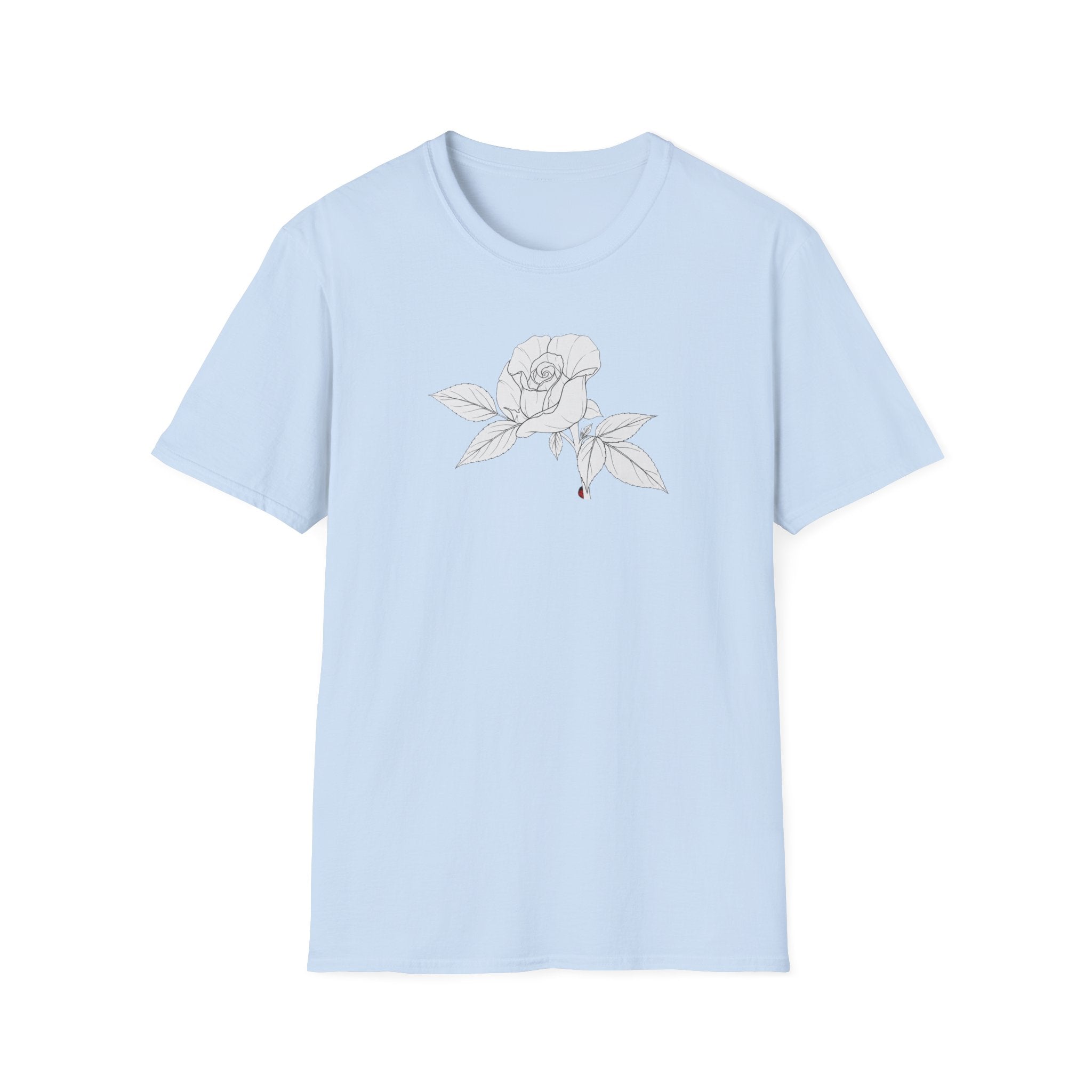 Rose with leaves Sketch Unisex T‑Shirt — Minimalist Floral Line Art Tee