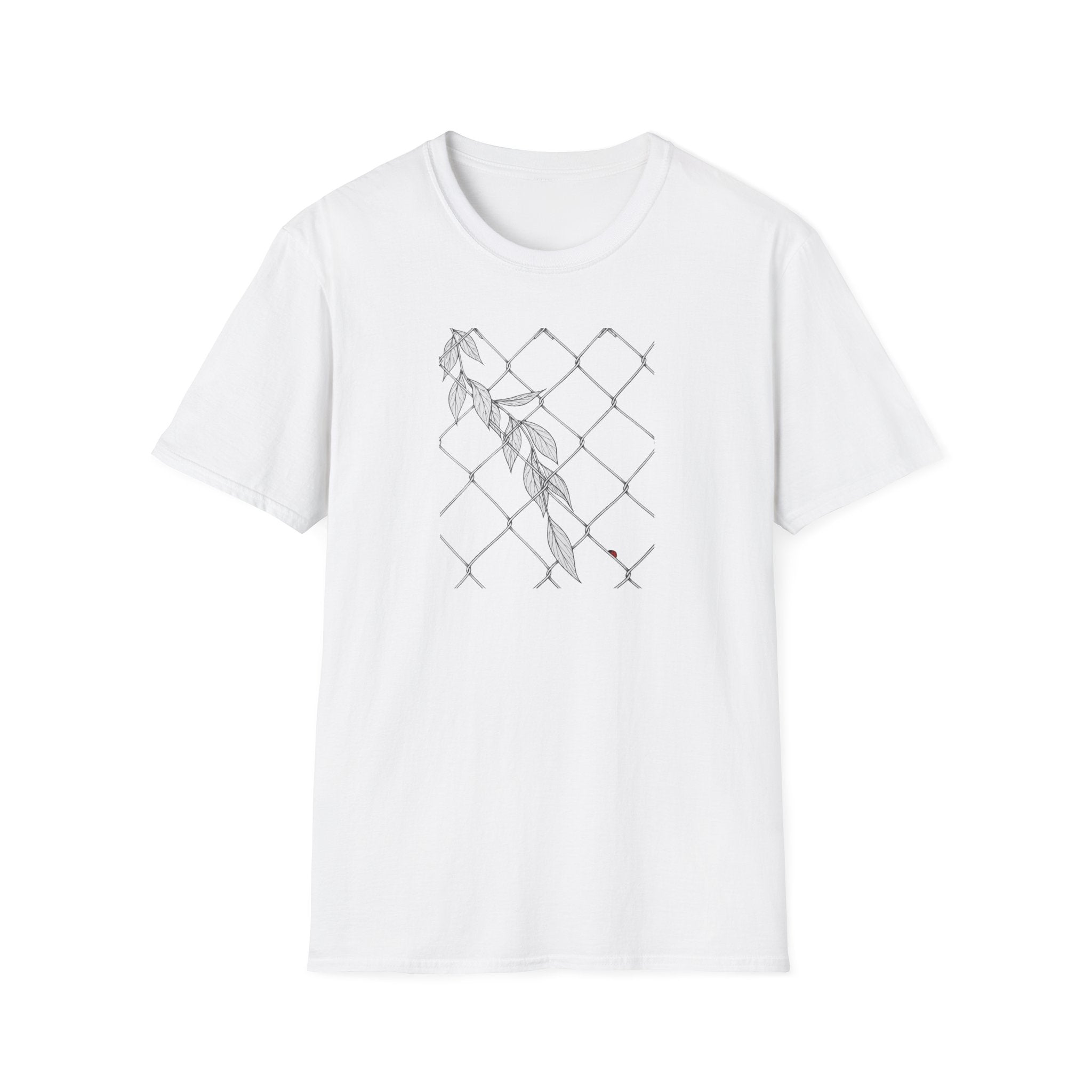 Leaves on fence Sketch Unisex T‑Shirt — Minimalist Floral Line Art Tee