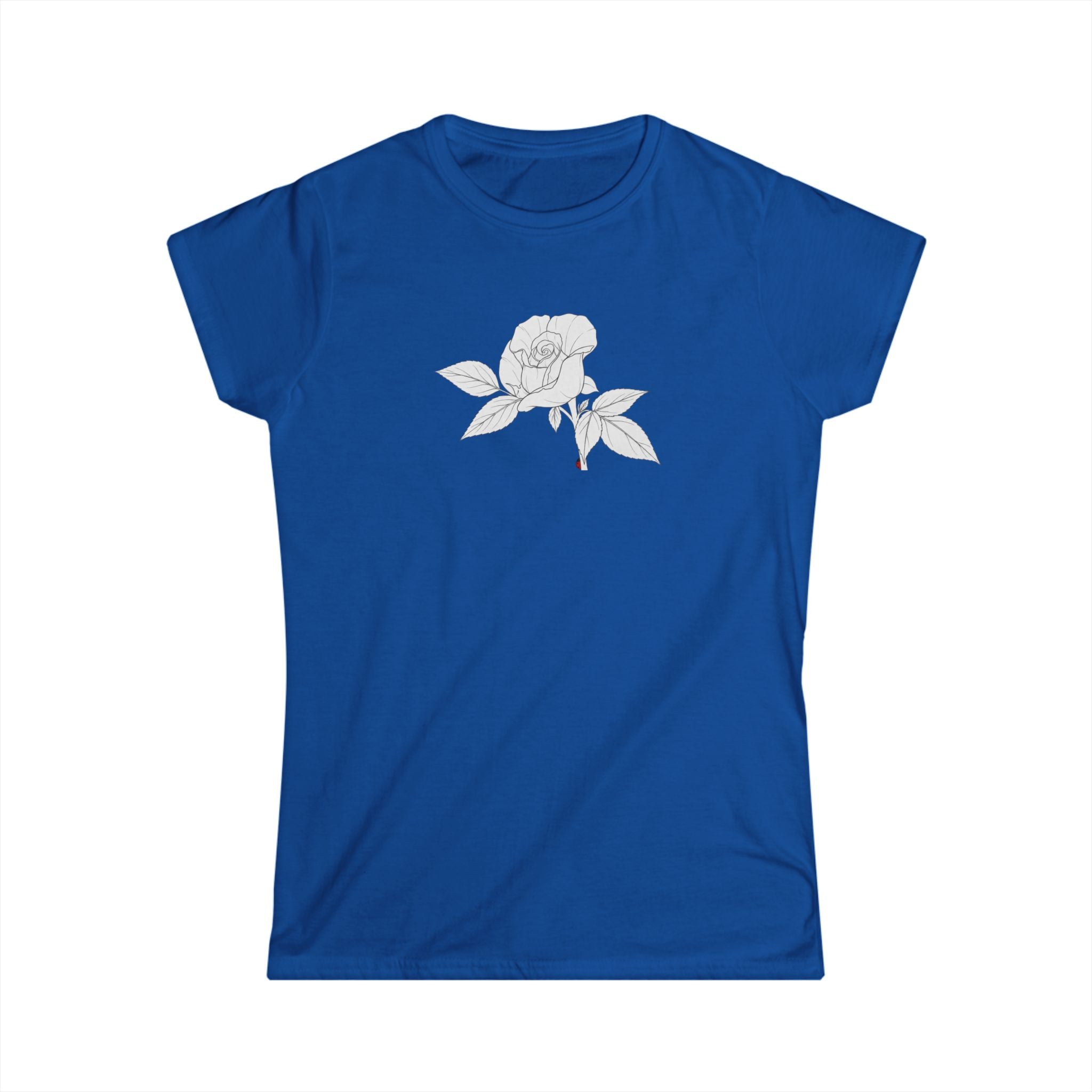 Rose with leaves Line Art Tee — Minimal Floral Women's T-Shirt