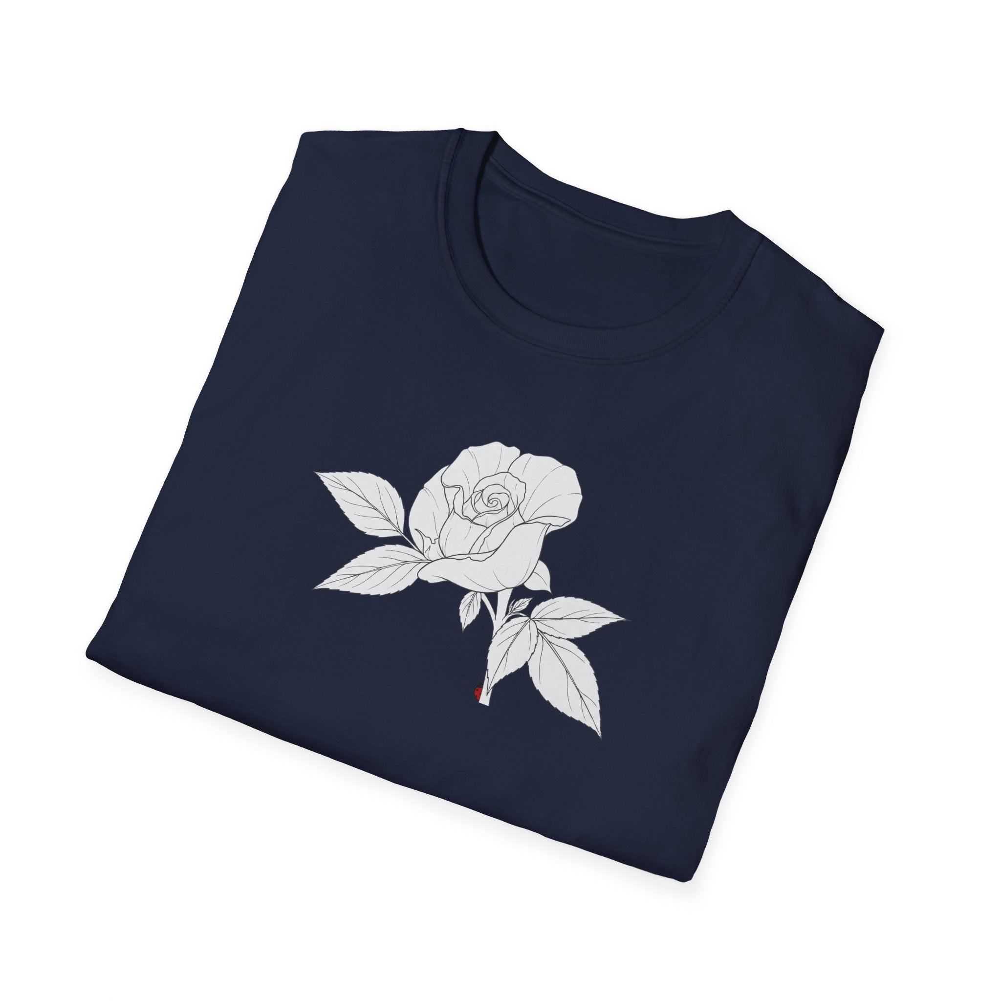 Rose with leaves Sketch Unisex T‑Shirt — Minimalist Floral Line Art Tee