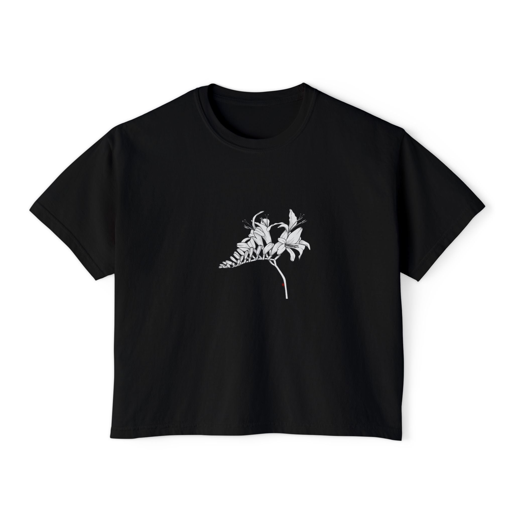 Lucifer Boxy Tee — Minimal Line Art Lucifer flower Graphic T-Shirt