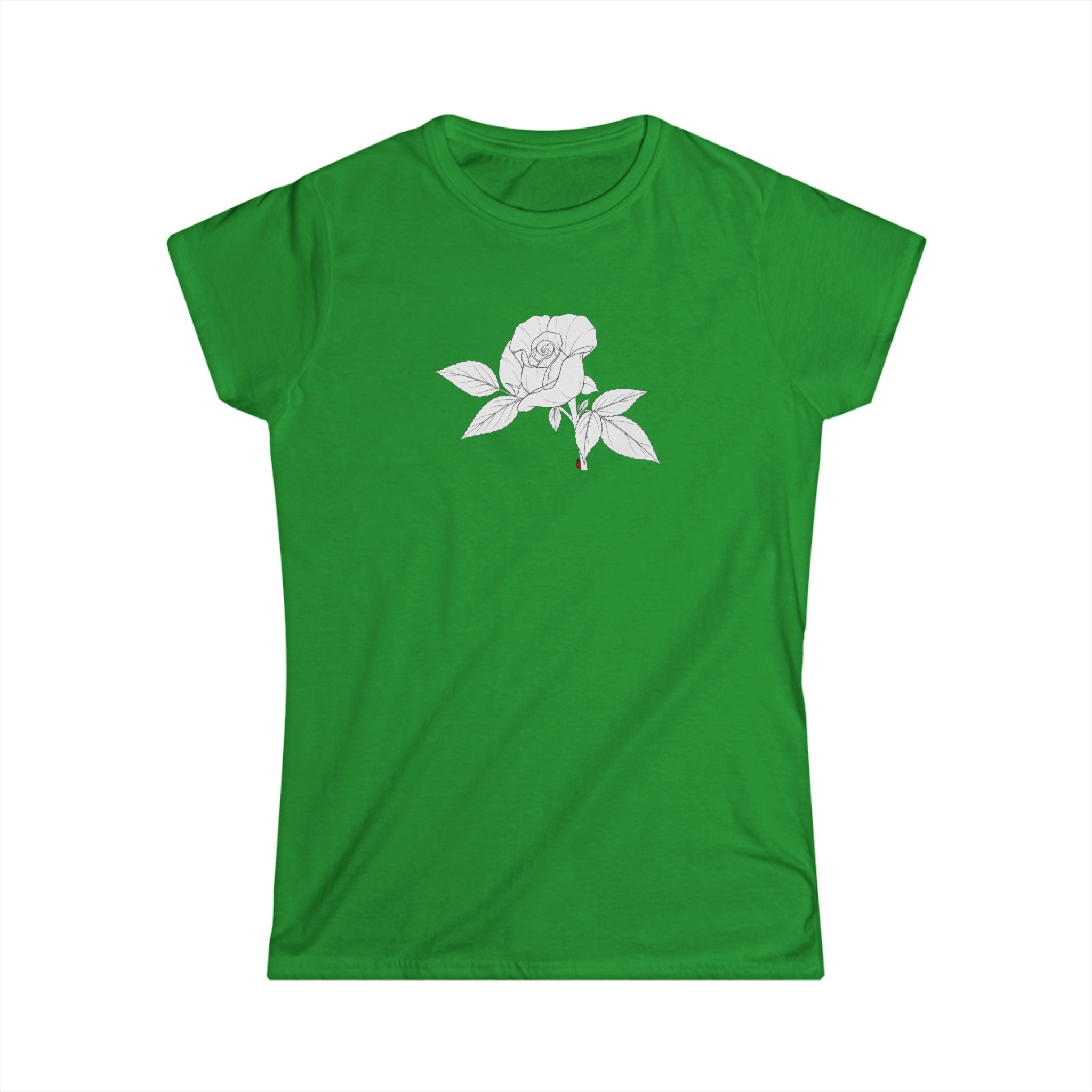 Rose with leaves Line Art Tee — Minimal Floral Women's T-Shirt
