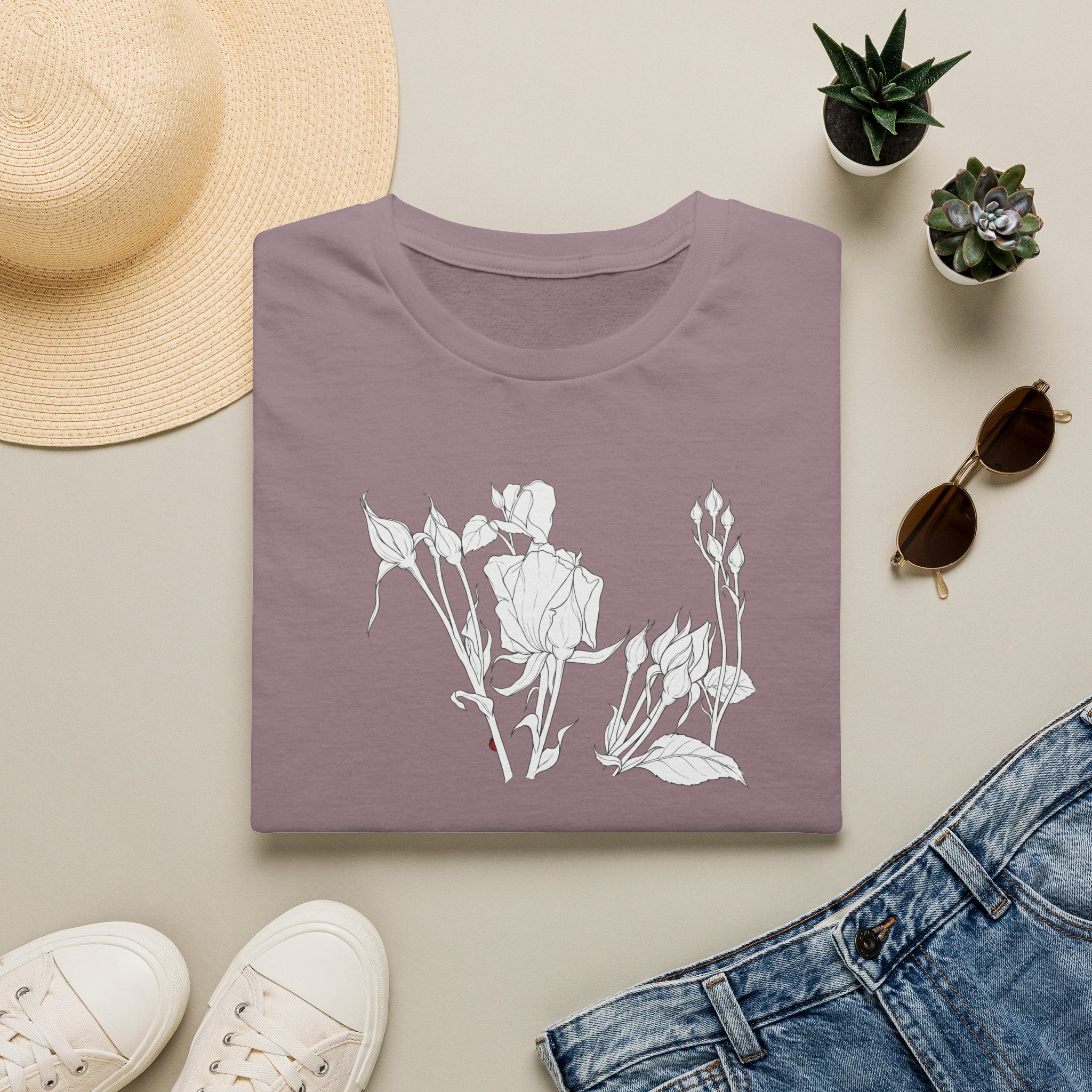Roesbuds Sketch Unisex T‑Shirt — Minimalist Floral Line Art Tee