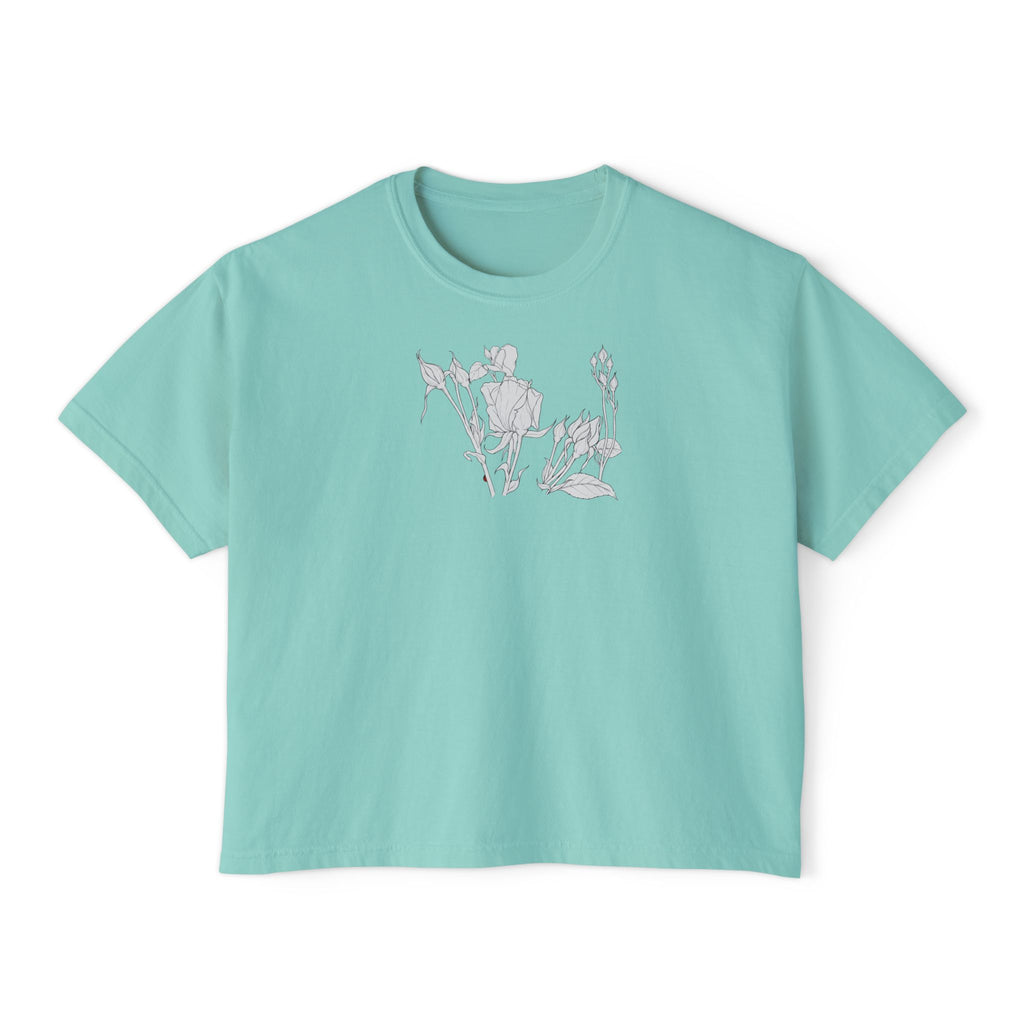Rosebuds Line Art Boxy Tee — Minimal Line Art Graphic T-Shirt