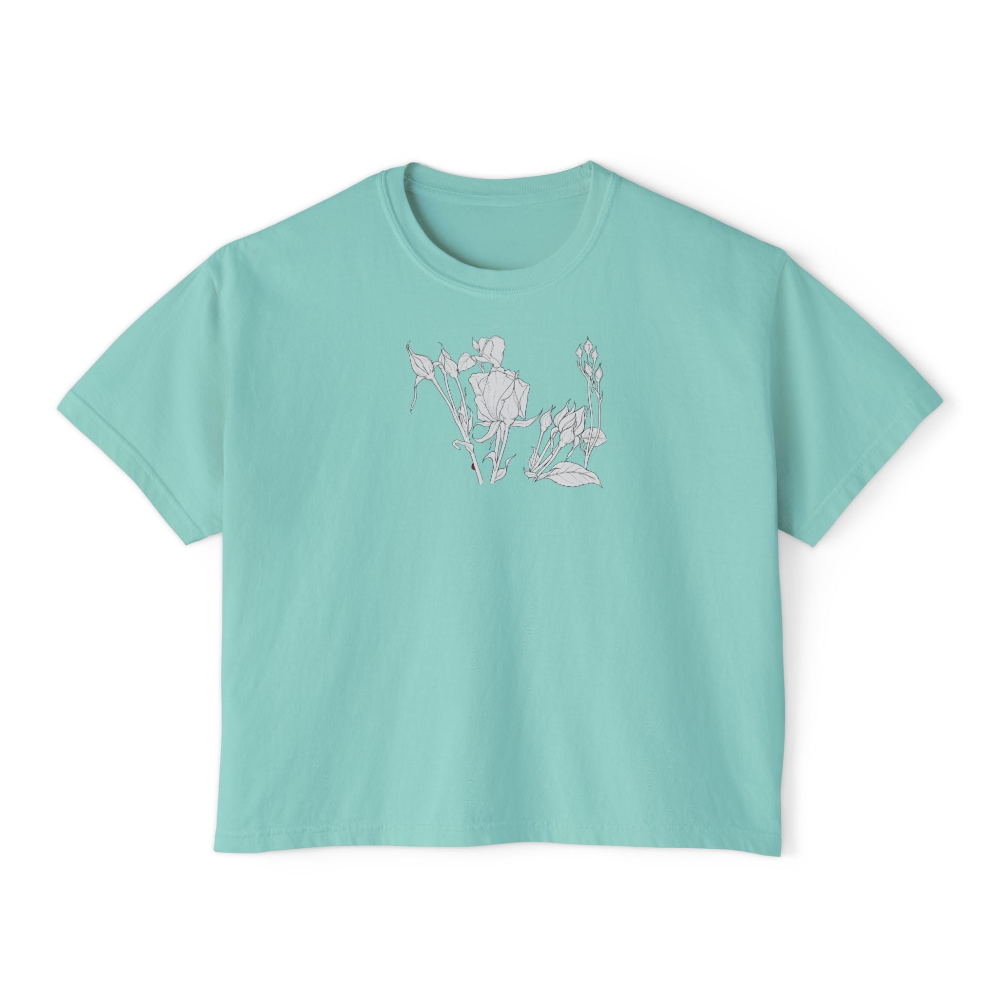 Rosebuds Line Art Boxy Tee — Minimal Line Art Graphic T-Shirt