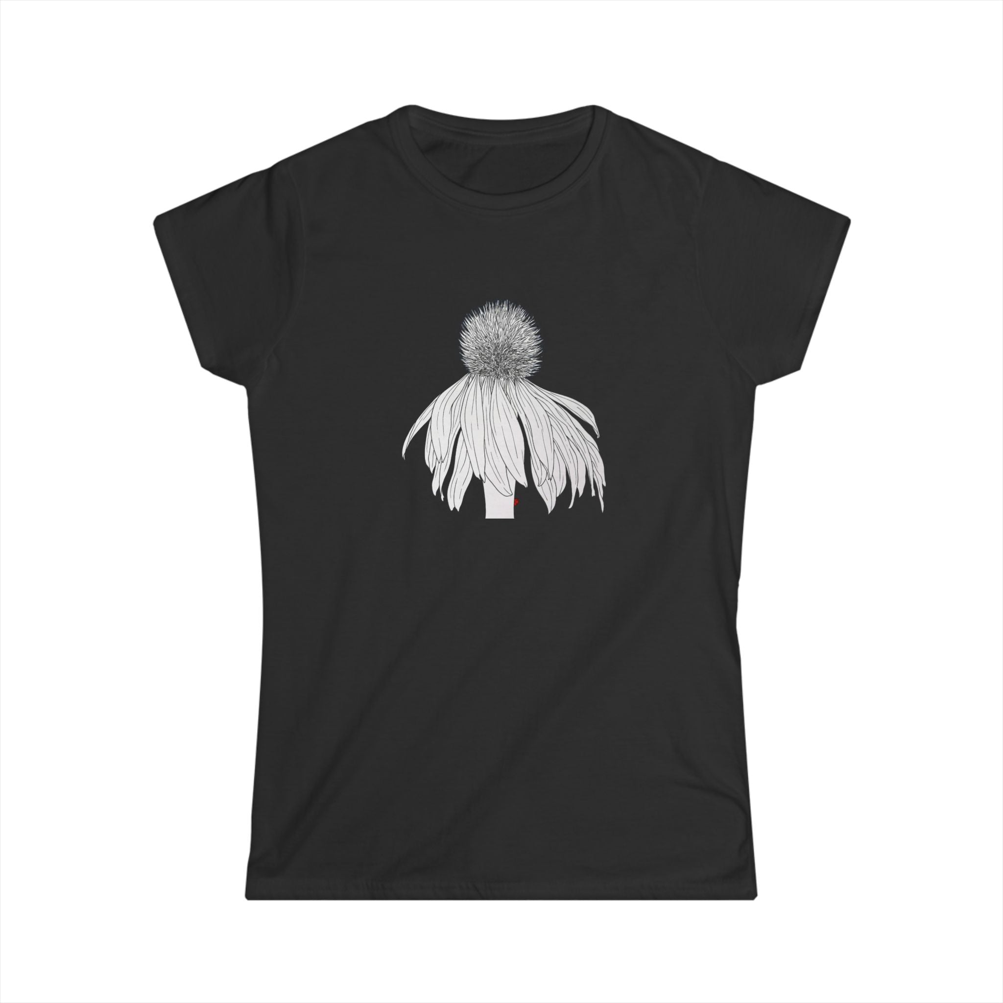 Coneflower Line Art Tee — Minimal Floral Women's T-Shirt