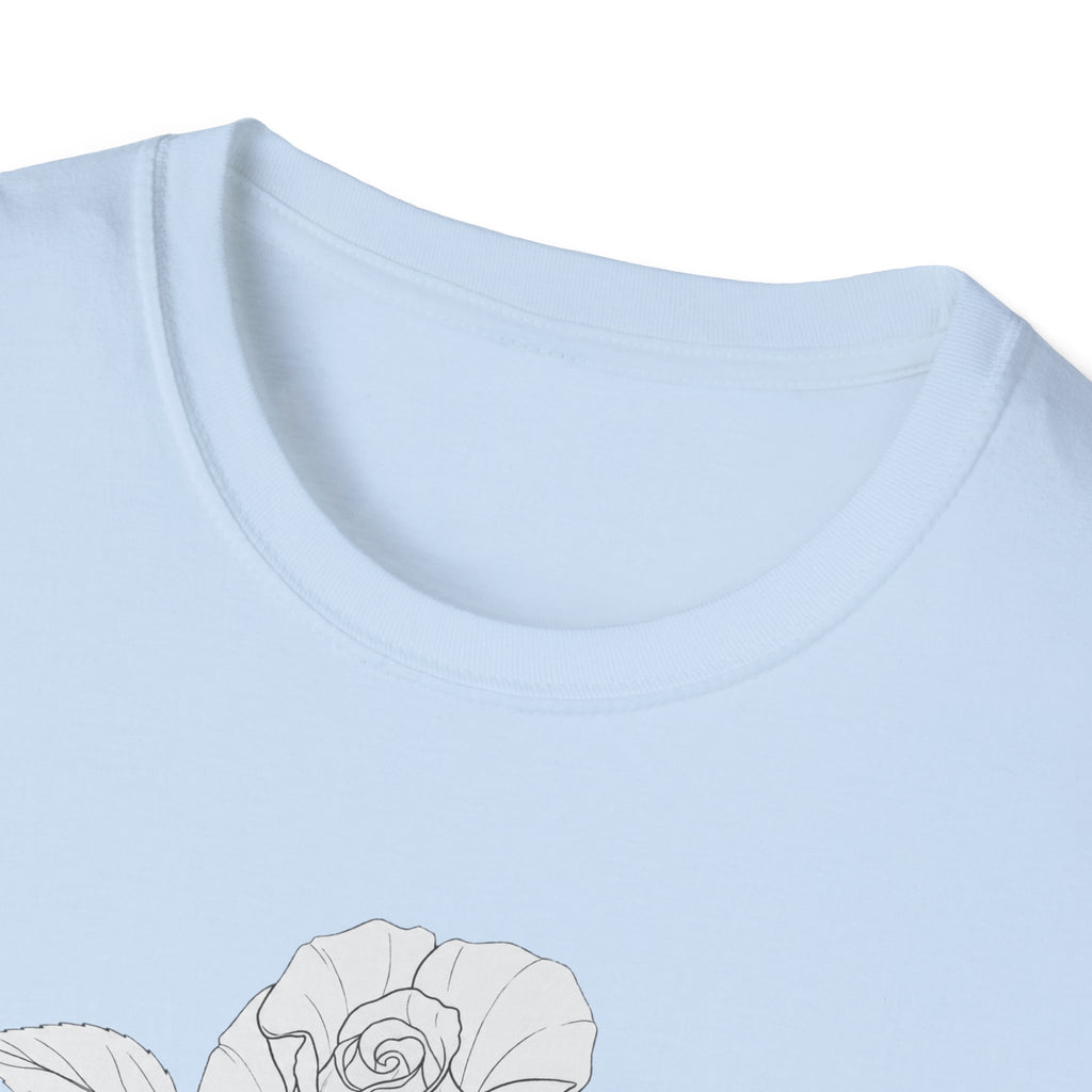 Rose with leaves Sketch Unisex T‑Shirt — Minimalist Floral Line Art Tee