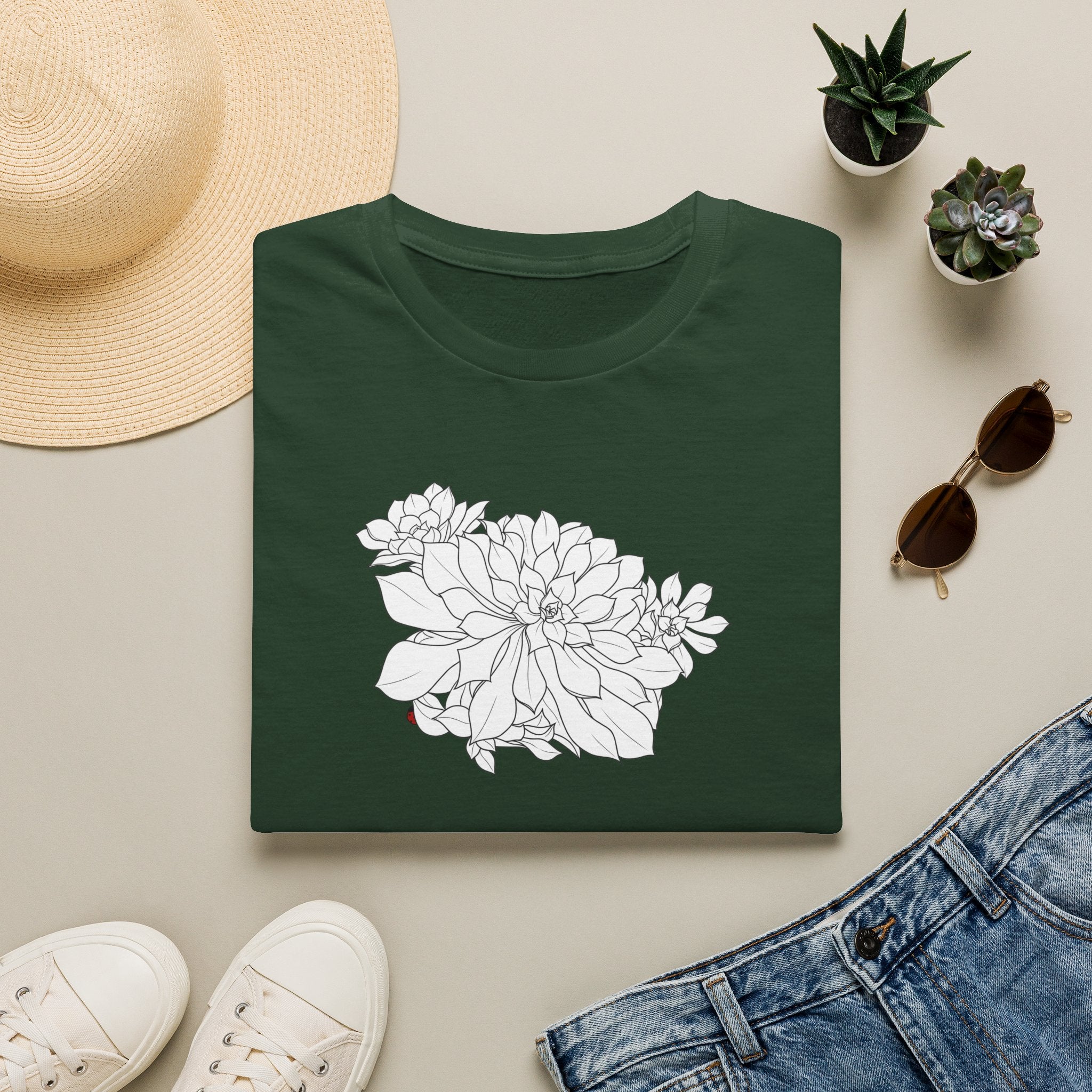 Succulent Sketch Unisex T‑Shirt — Minimalist Floral Line Art Tee