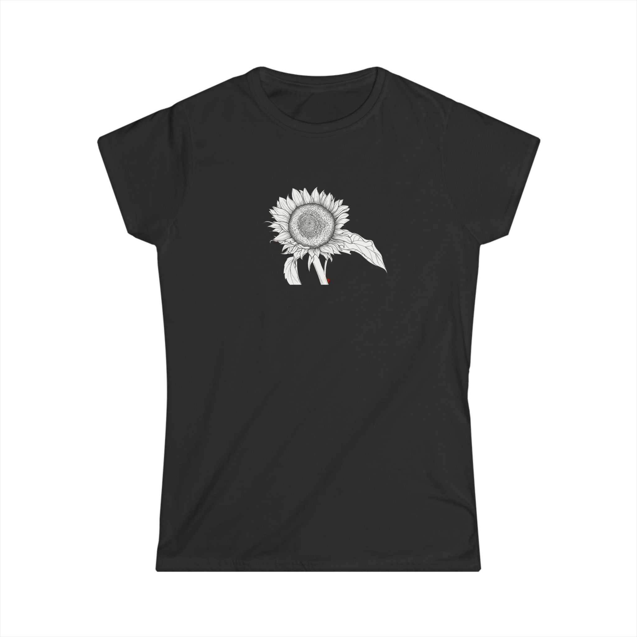 Sunflower Line Art Tee — Minimal Floral Women's T-Shirt