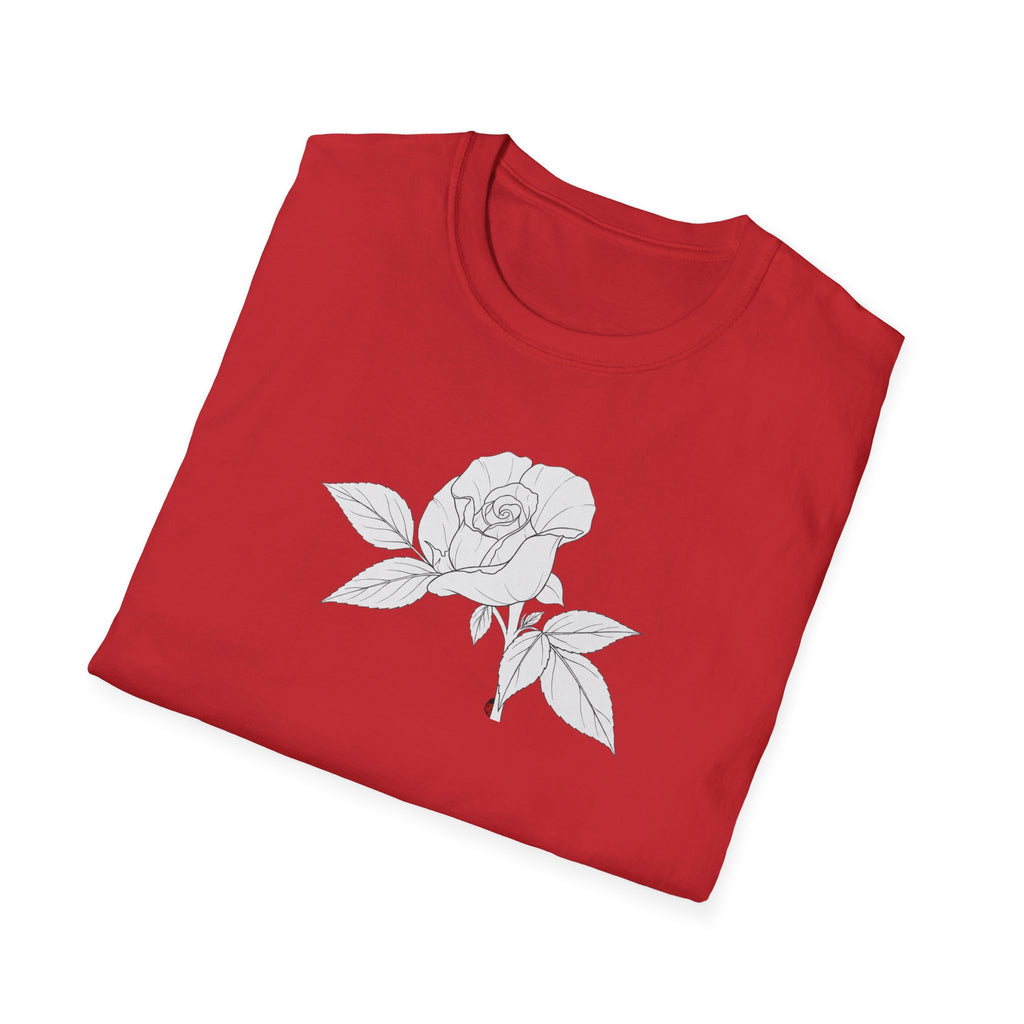 Rose with leaves Sketch Unisex T‑Shirt — Minimalist Floral Line Art Tee