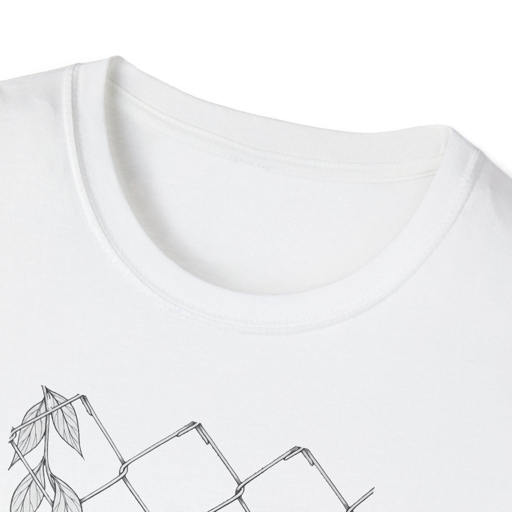 Leaves on fence Sketch Unisex T‑Shirt — Minimalist Floral Line Art Tee