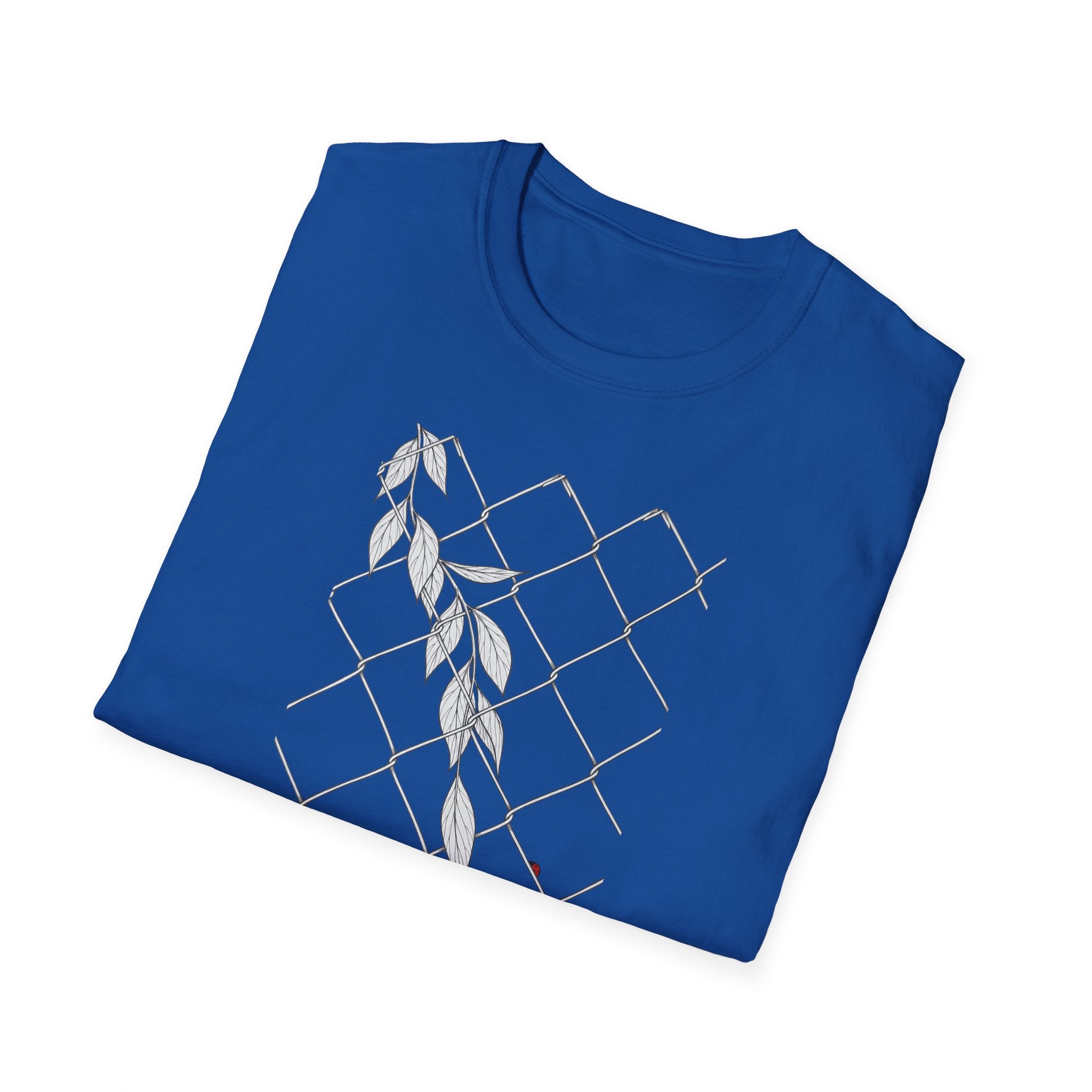 Leaves on fence Sketch Unisex T‑Shirt — Minimalist Floral Line Art Tee