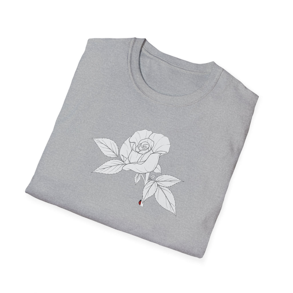 Rose with leaves Sketch Unisex T‑Shirt — Minimalist Floral Line Art Tee