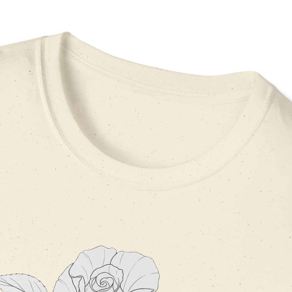 Rose with leaves Sketch Unisex T‑Shirt — Minimalist Floral Line Art Tee