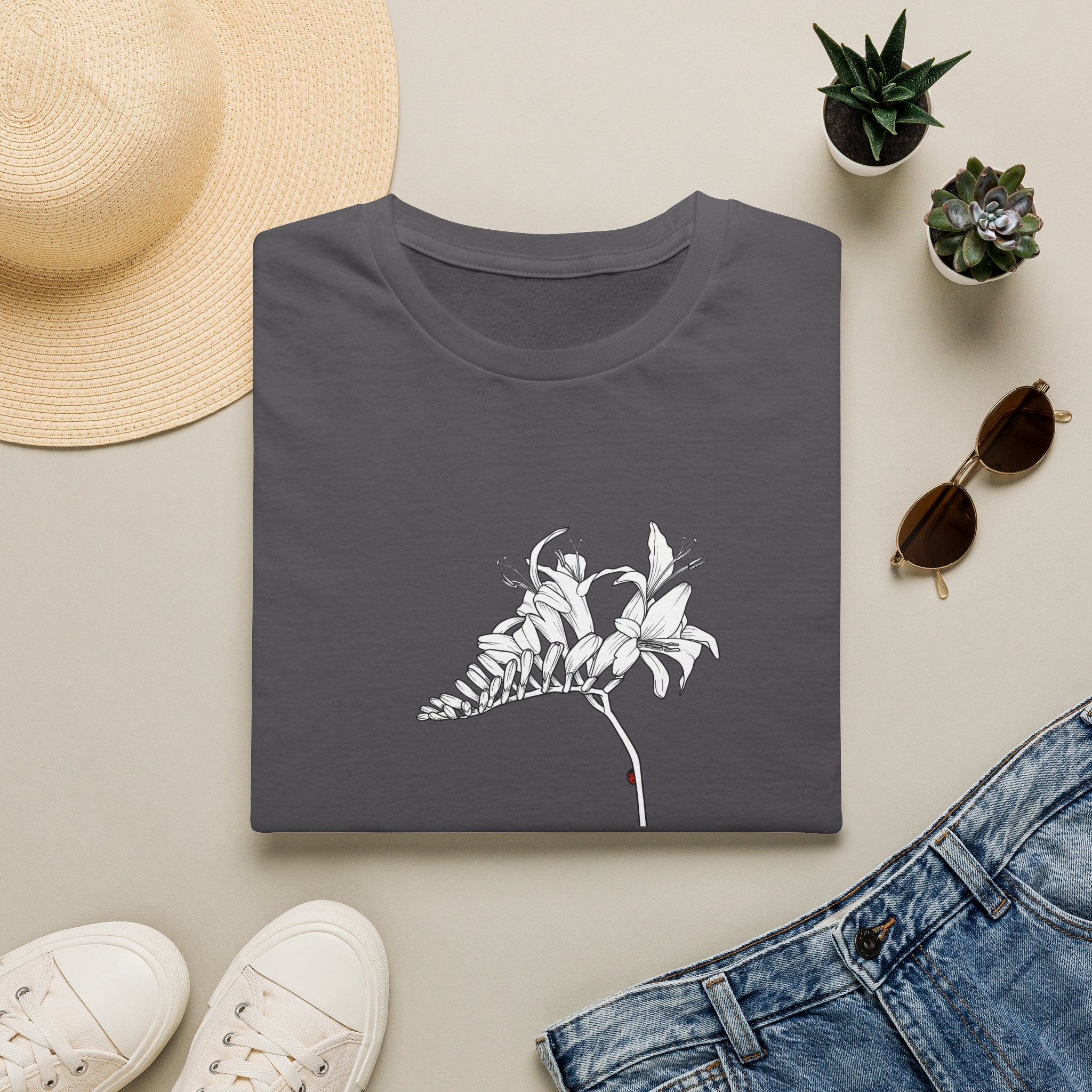 Lucifer Flower Sketch Unisex T‑Shirt — Minimalist Floral Line Art Tee