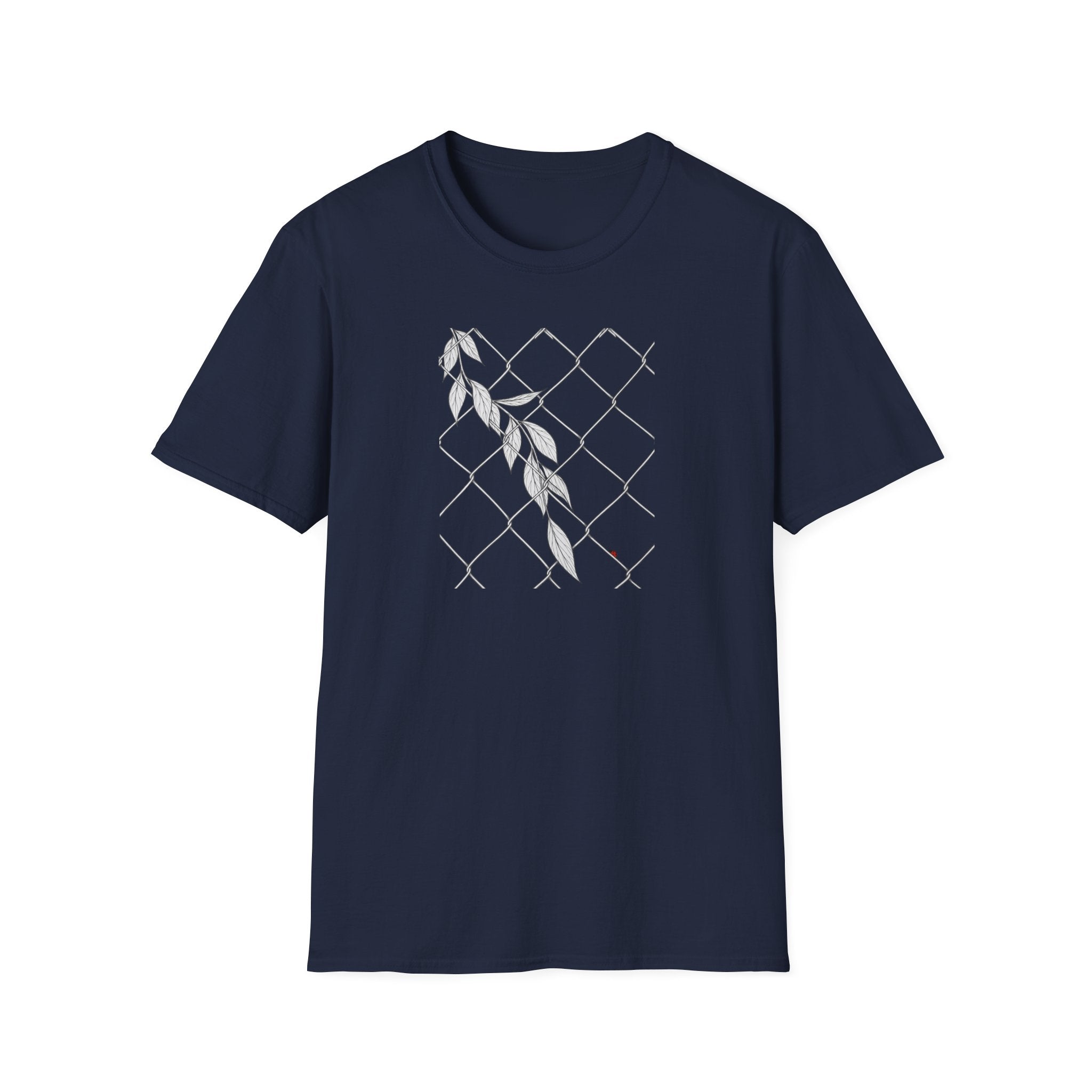 Leaves on fence Sketch Unisex T‑Shirt — Minimalist Floral Line Art Tee