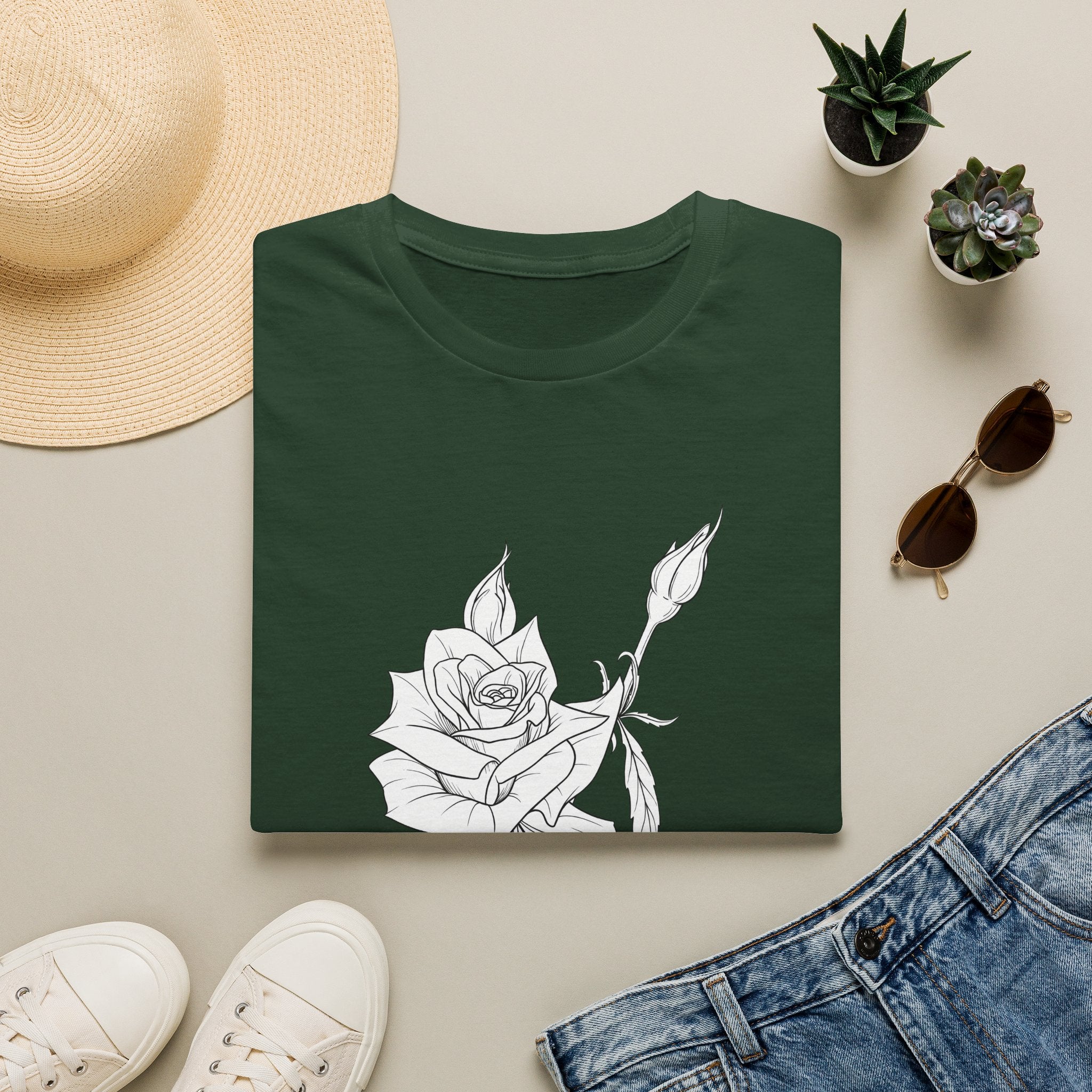 Rose Sketch Unisex T‑Shirt — Minimalist Floral Line Art Tee