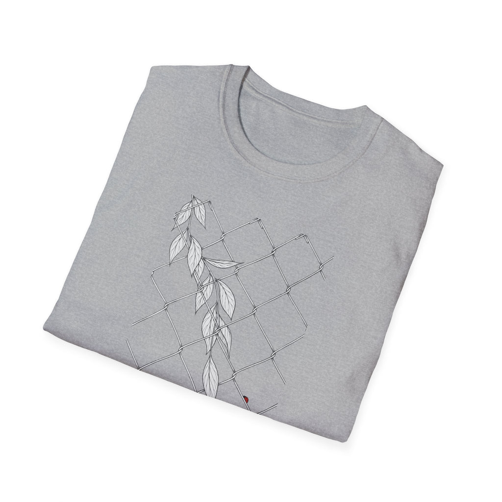 Leaves on fence Sketch Unisex T‑Shirt — Minimalist Floral Line Art Tee