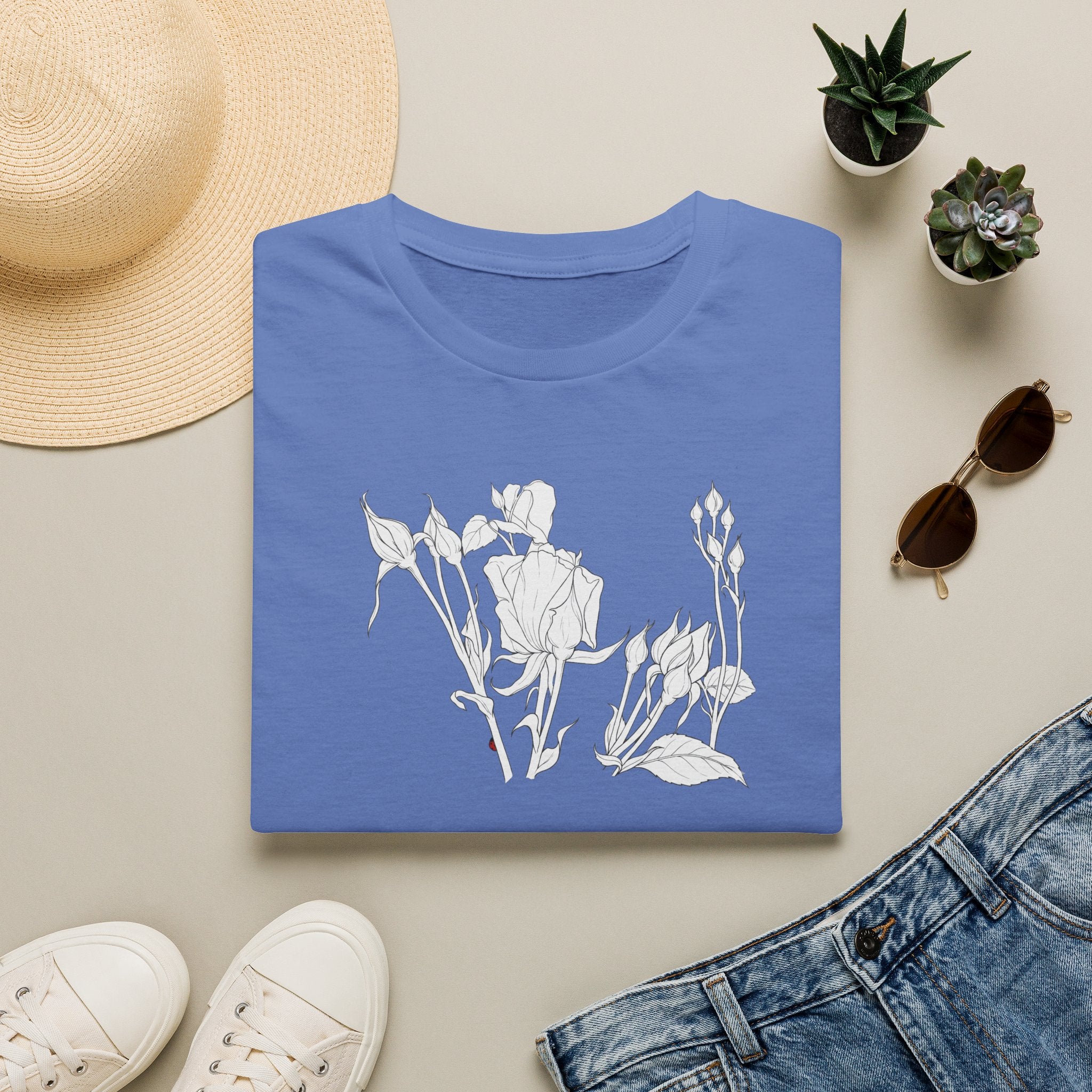 Roesbuds Sketch Unisex T‑Shirt — Minimalist Floral Line Art Tee