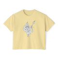 Rose Boxy Tee — Minimal Line Art Rose Graphic T-Shirt